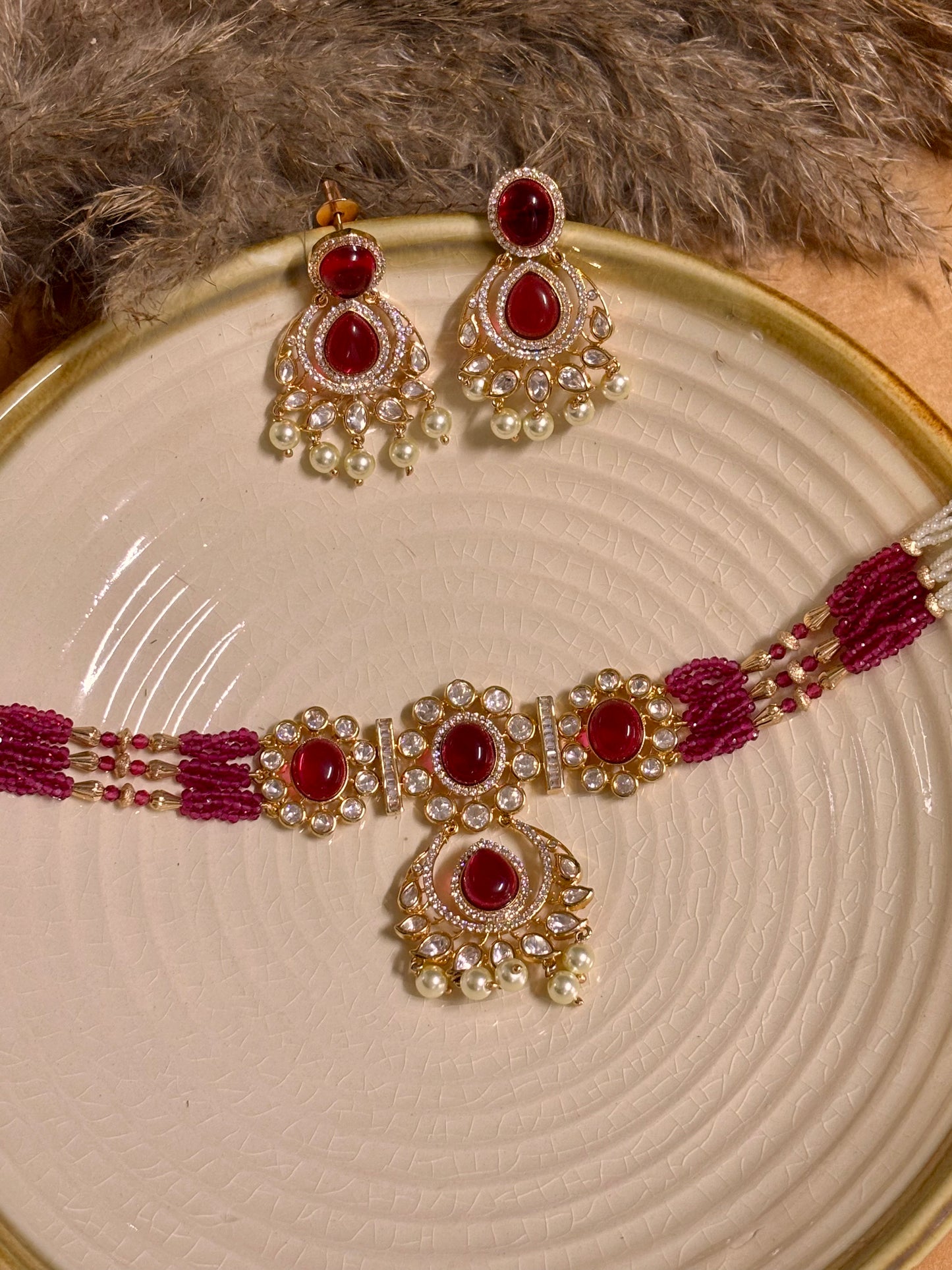 Regal Ruby Polki & Kundan Choker Set