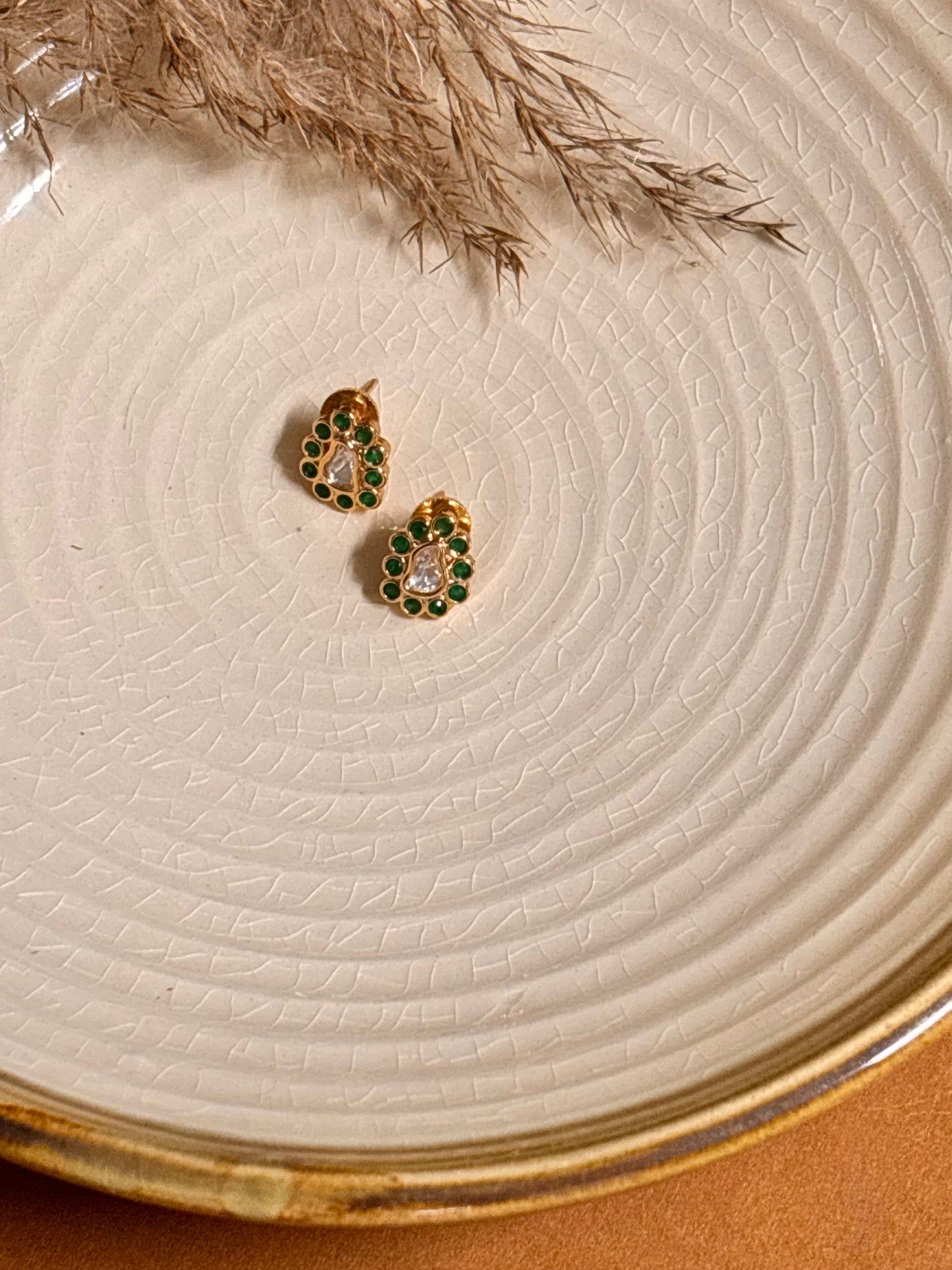 Modern Green Kundan Studs