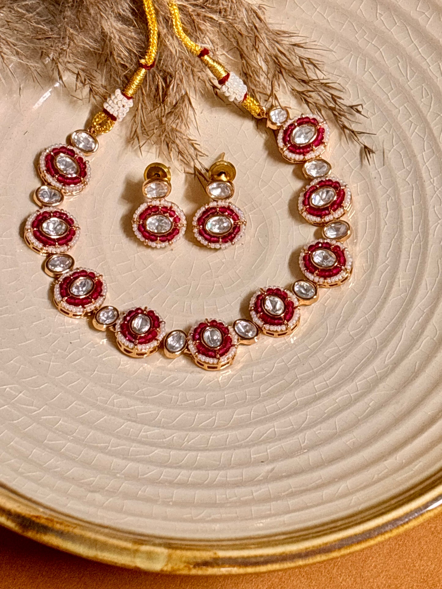 Minimal Pink Polki Choker Set