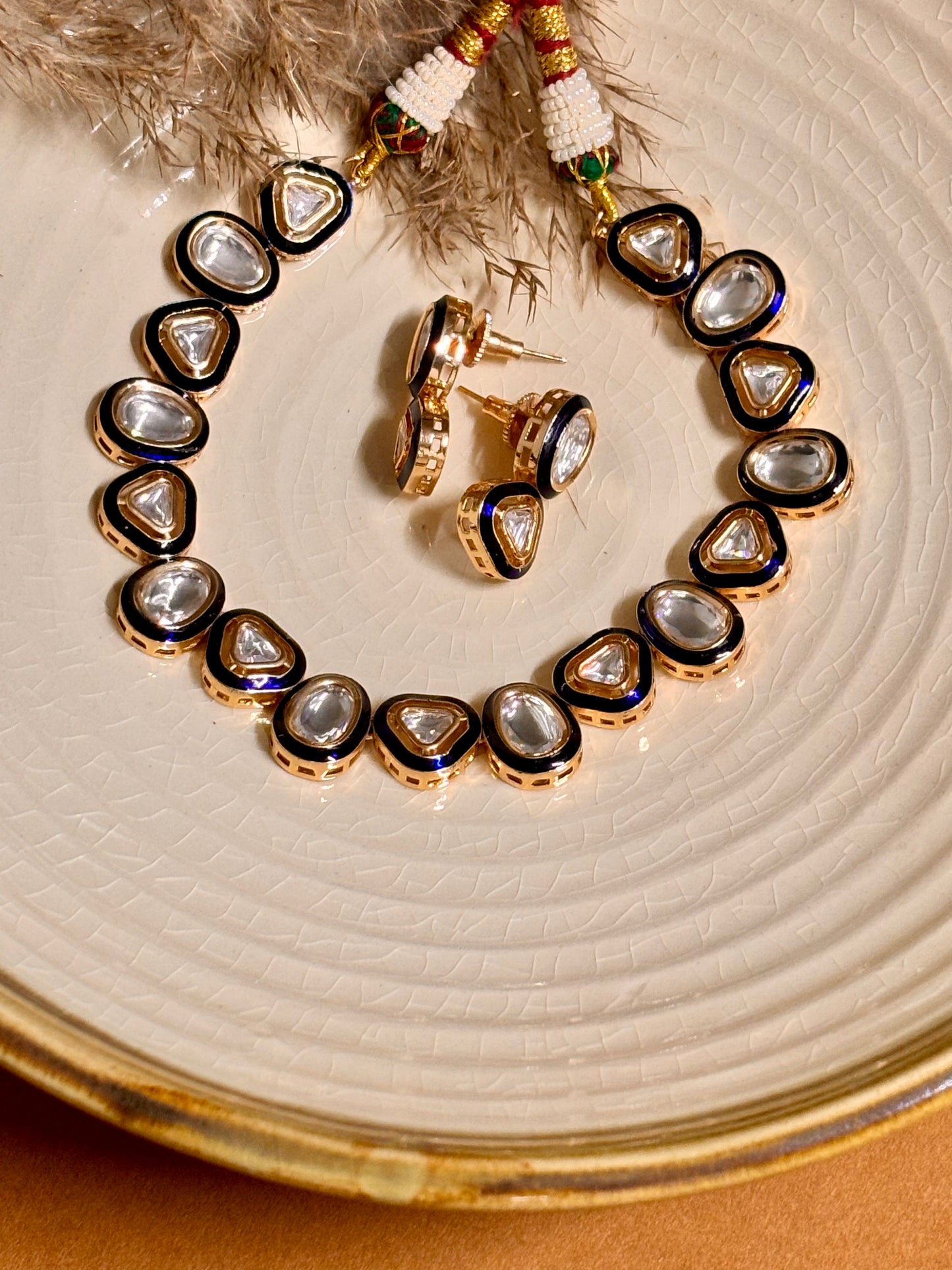 Minimalist Blue Polki Choker Set