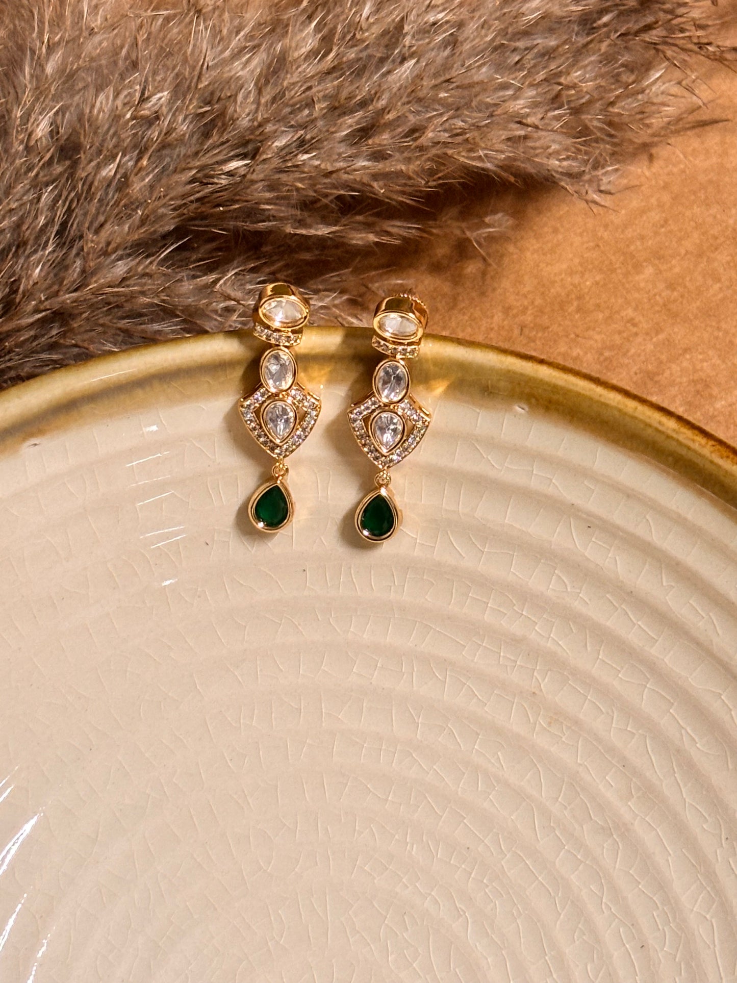 Exquisite Polki Danglers with Green Stones