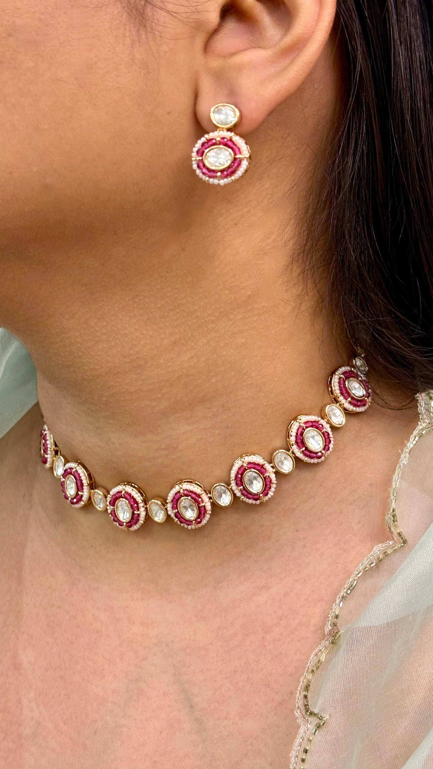 Minimal Pink Polki Choker Set