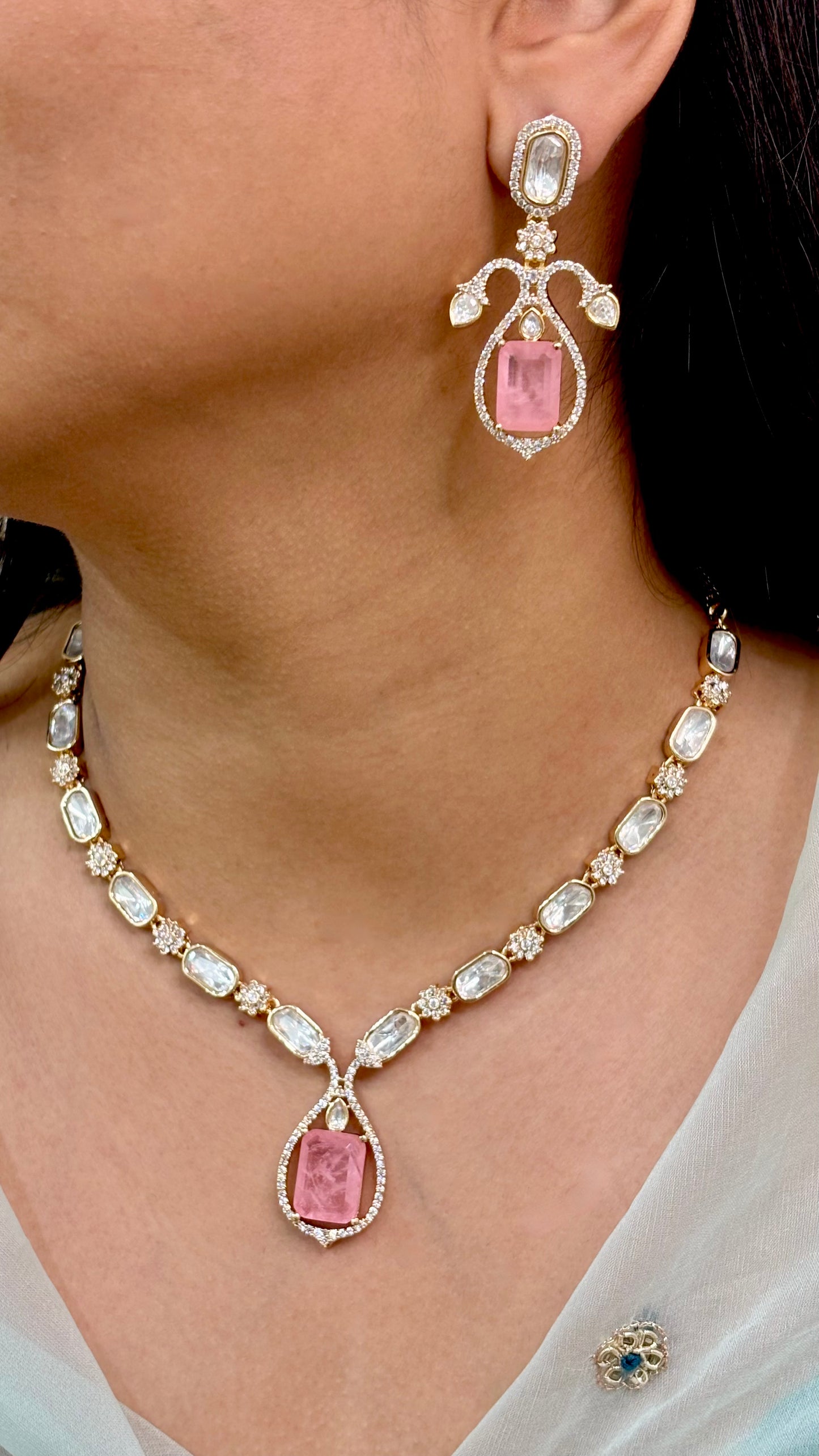 Blush Elegance Kundan & Polki Necklace Set