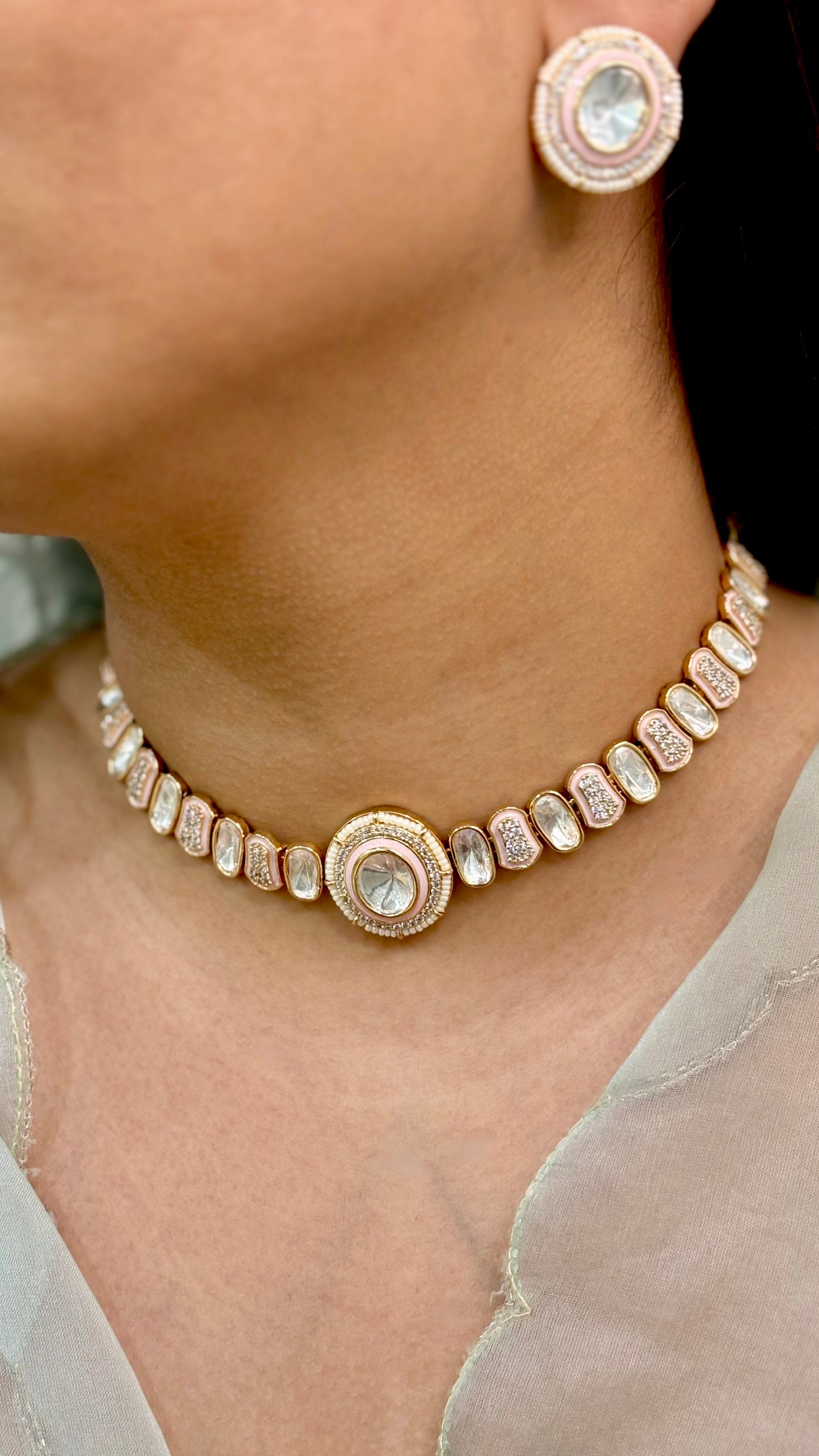 Timeless Pink Polki Choker Set