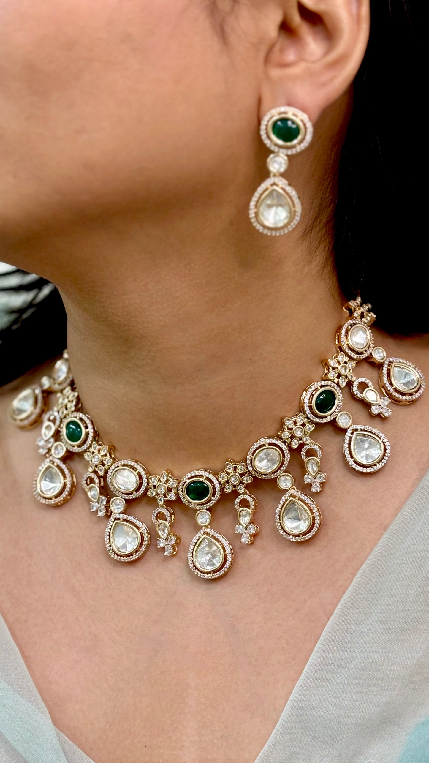 Classic Emerald Polki & Kundan Choker Set