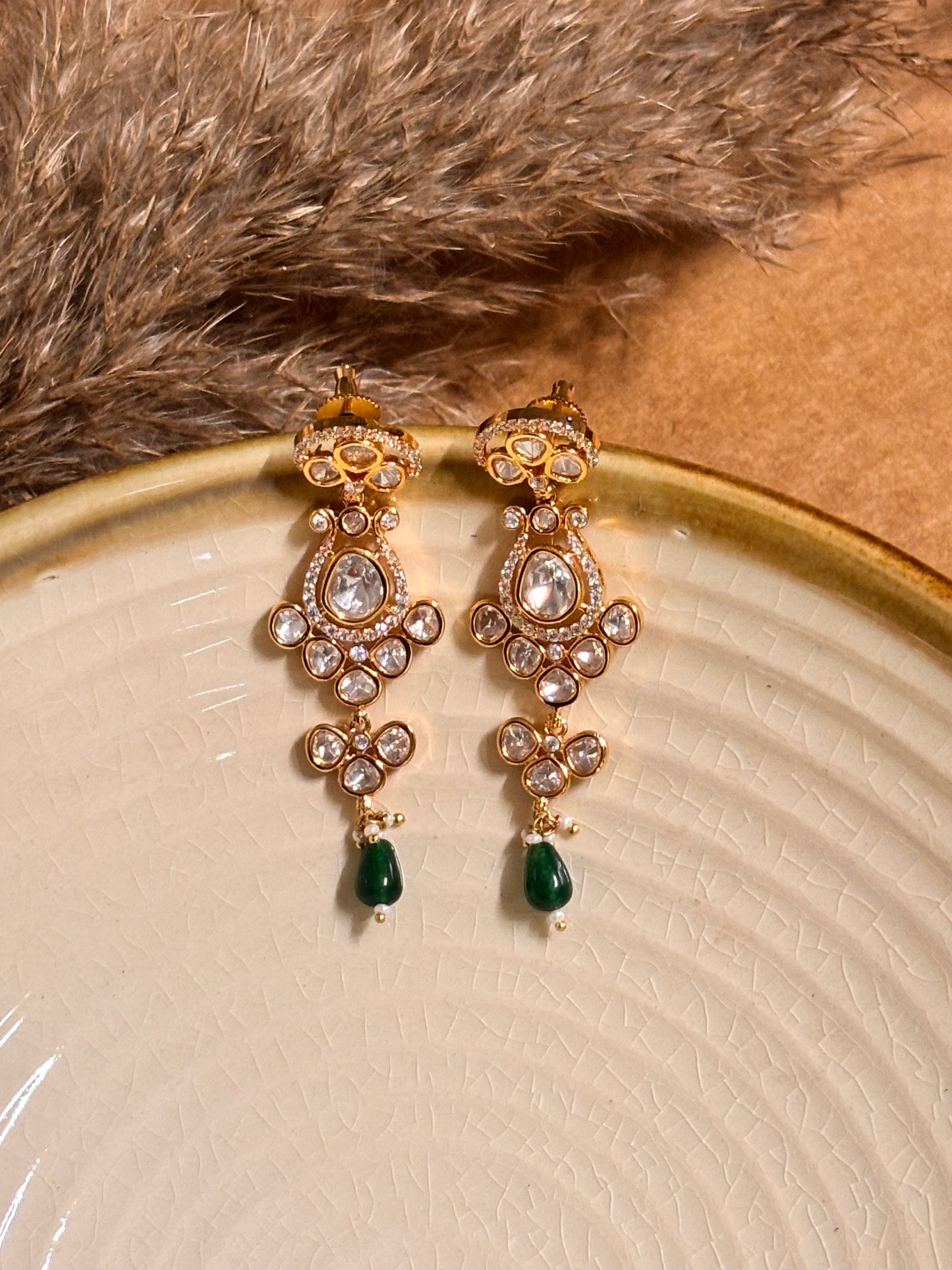Noble Green Stone Polki Danglers
