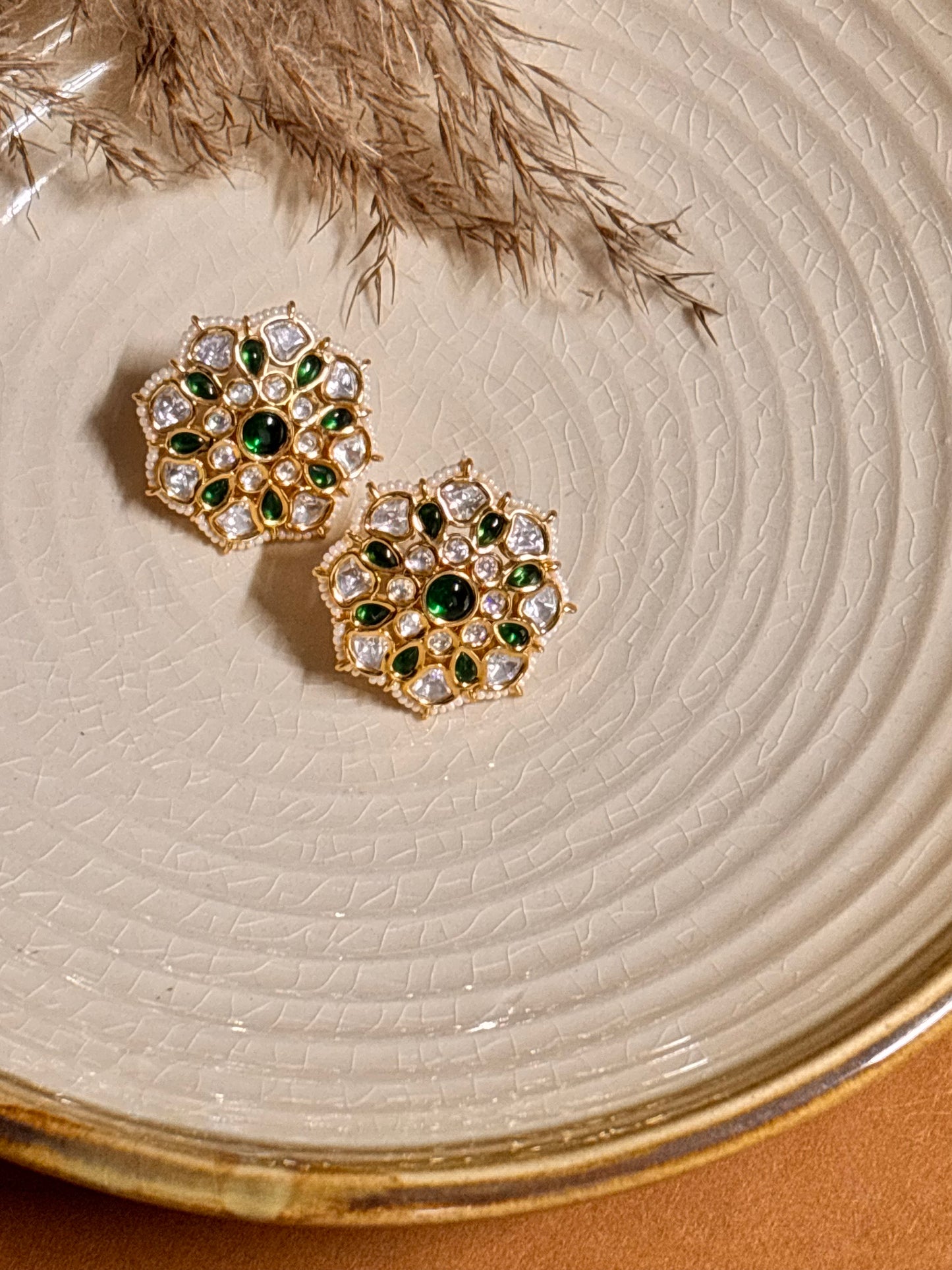 Timeless Green Kundan Studs