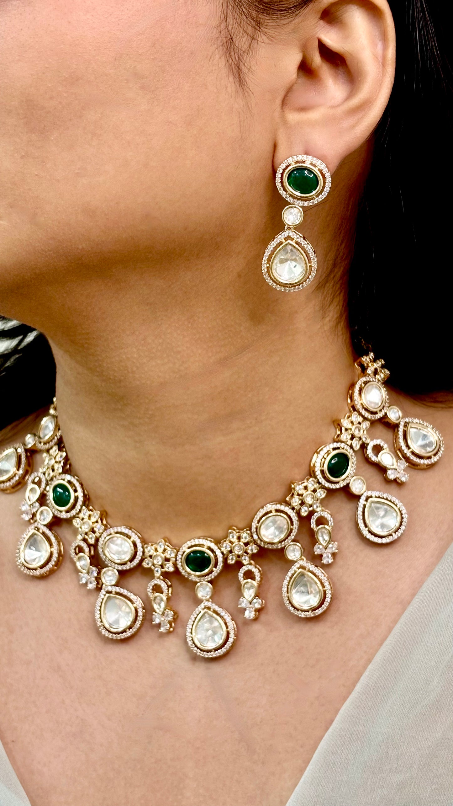 Classic Emerald Polki & Kundan Choker Set
