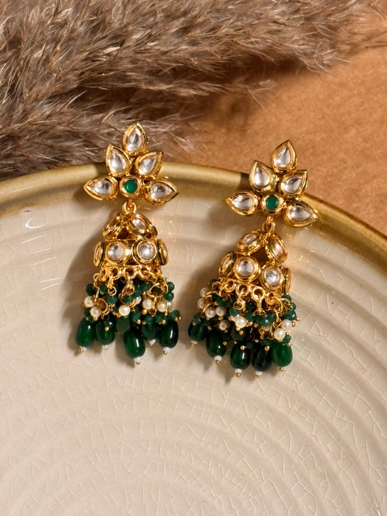 Radiant Emerald Kundan Jhumkas