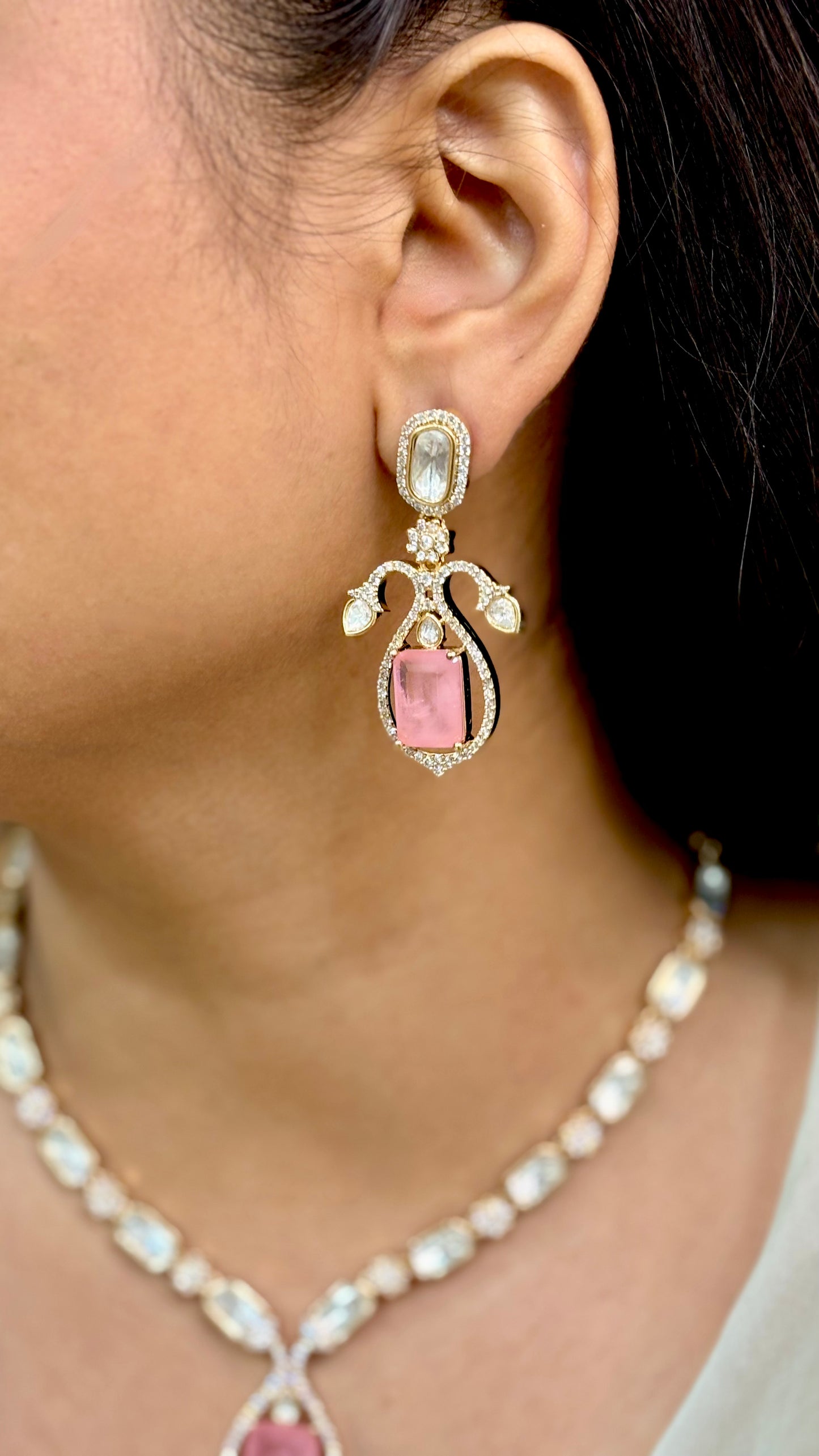 Blush Elegance Kundan & Polki Necklace Set
