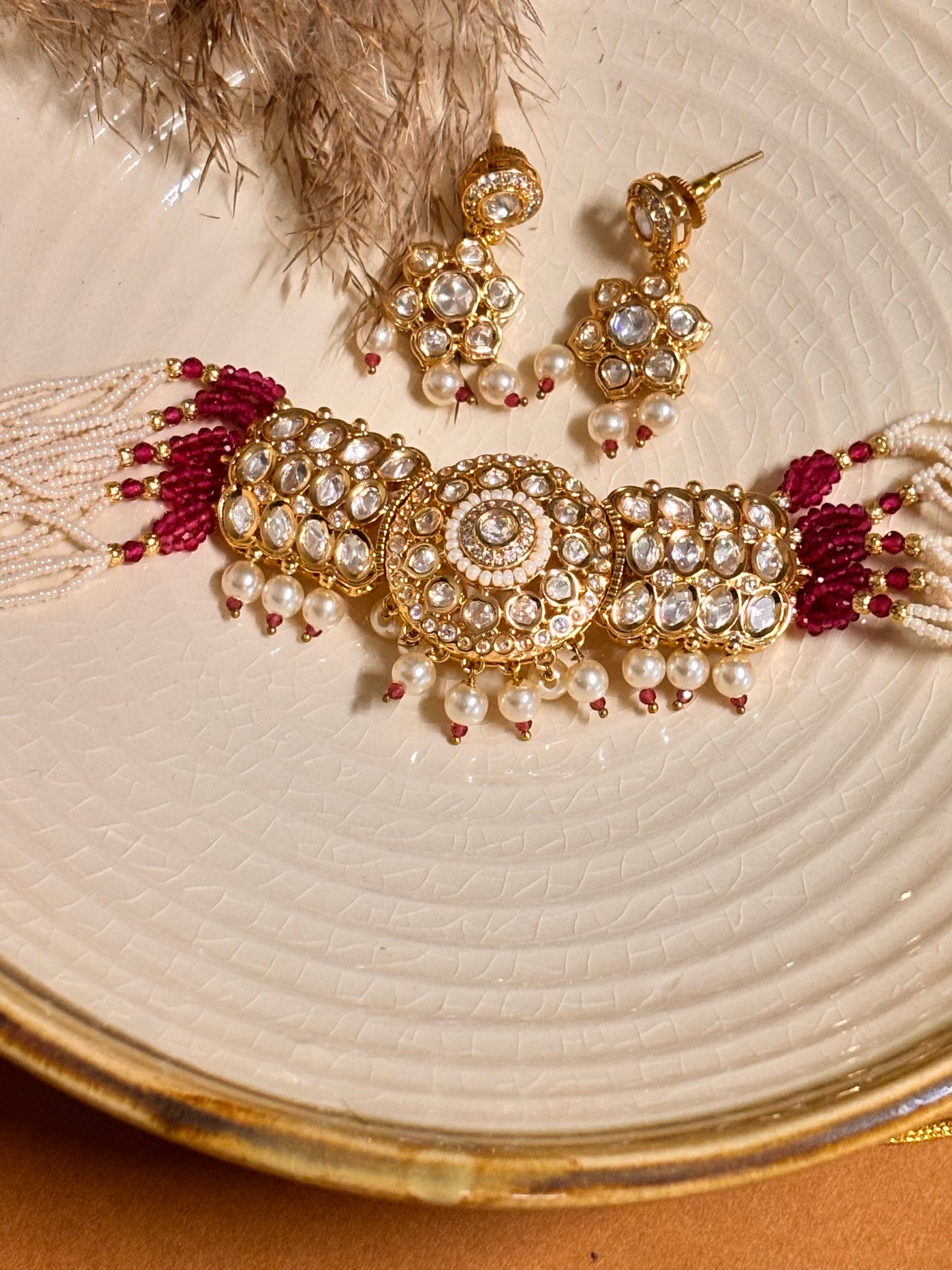 Regal Ruby & Pearl Kundan Choker Set