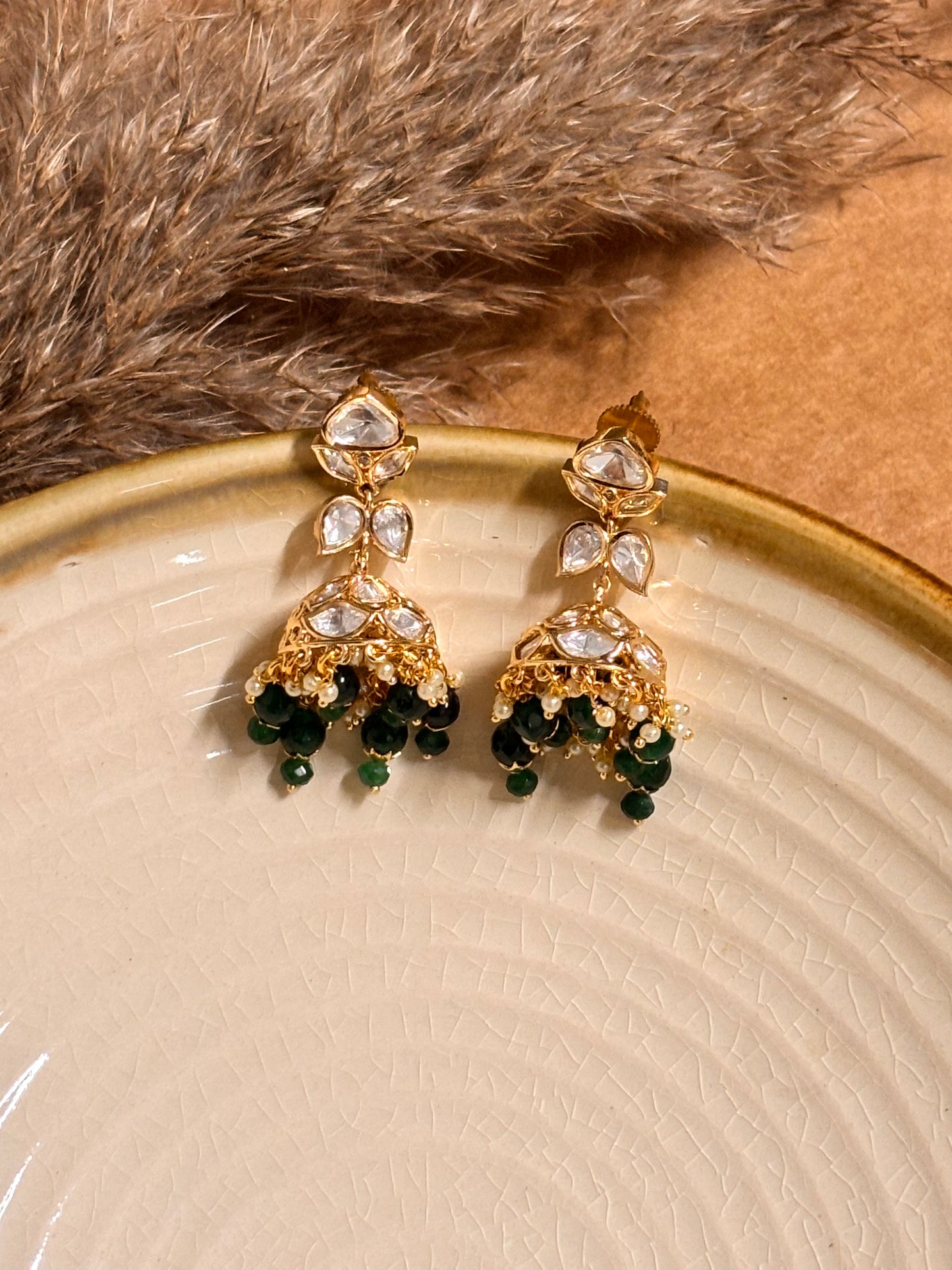 Celestial Green Polki Jhumkas