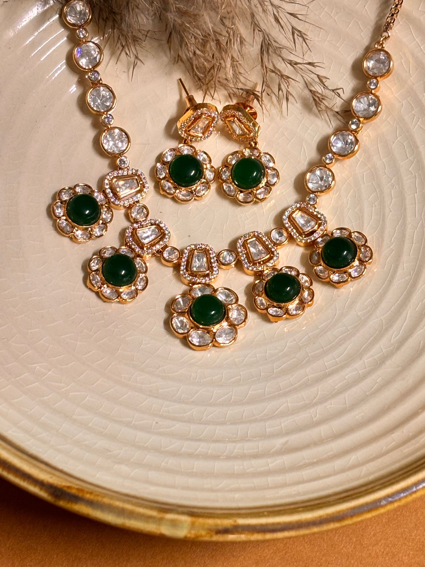 Elegant Emerald Polki & Kundan Choker Set