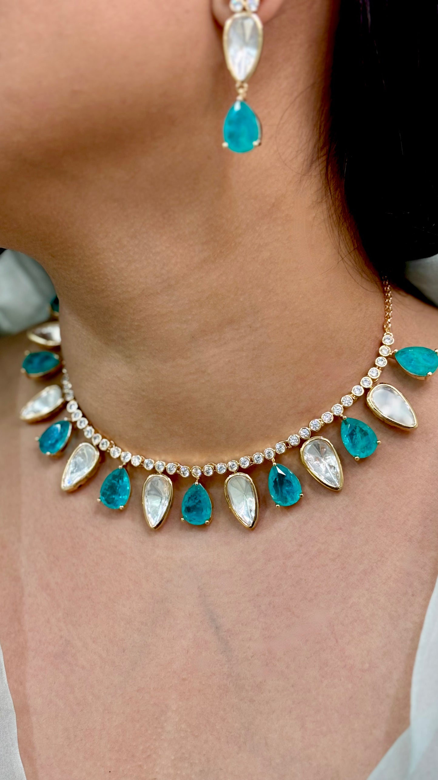Celestial Blue Polki Necklace Set