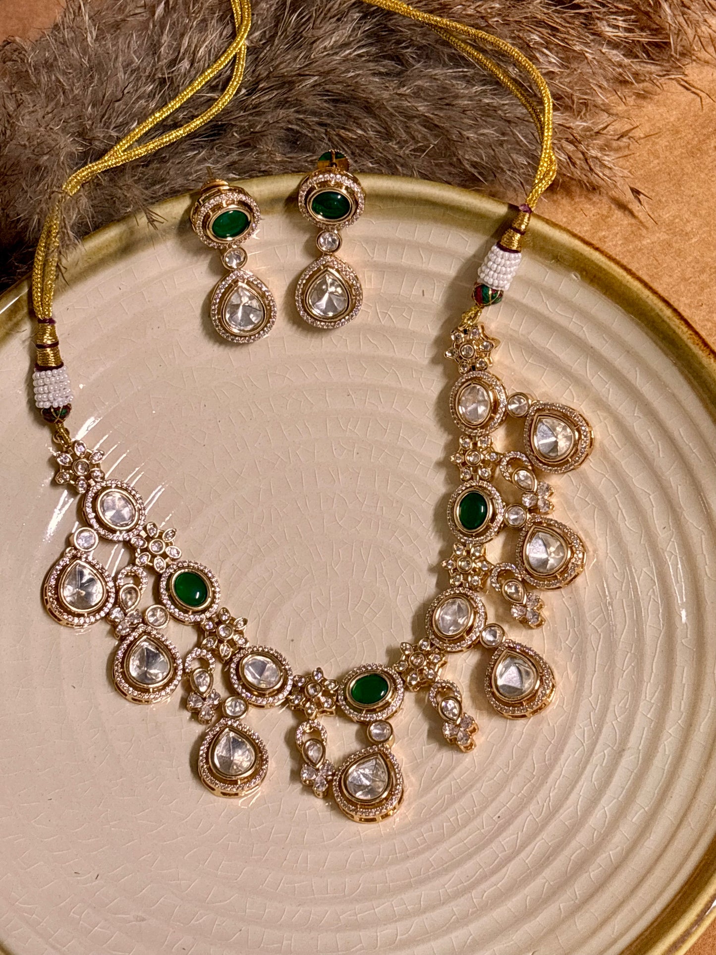 Classic Emerald Polki & Kundan Choker Set