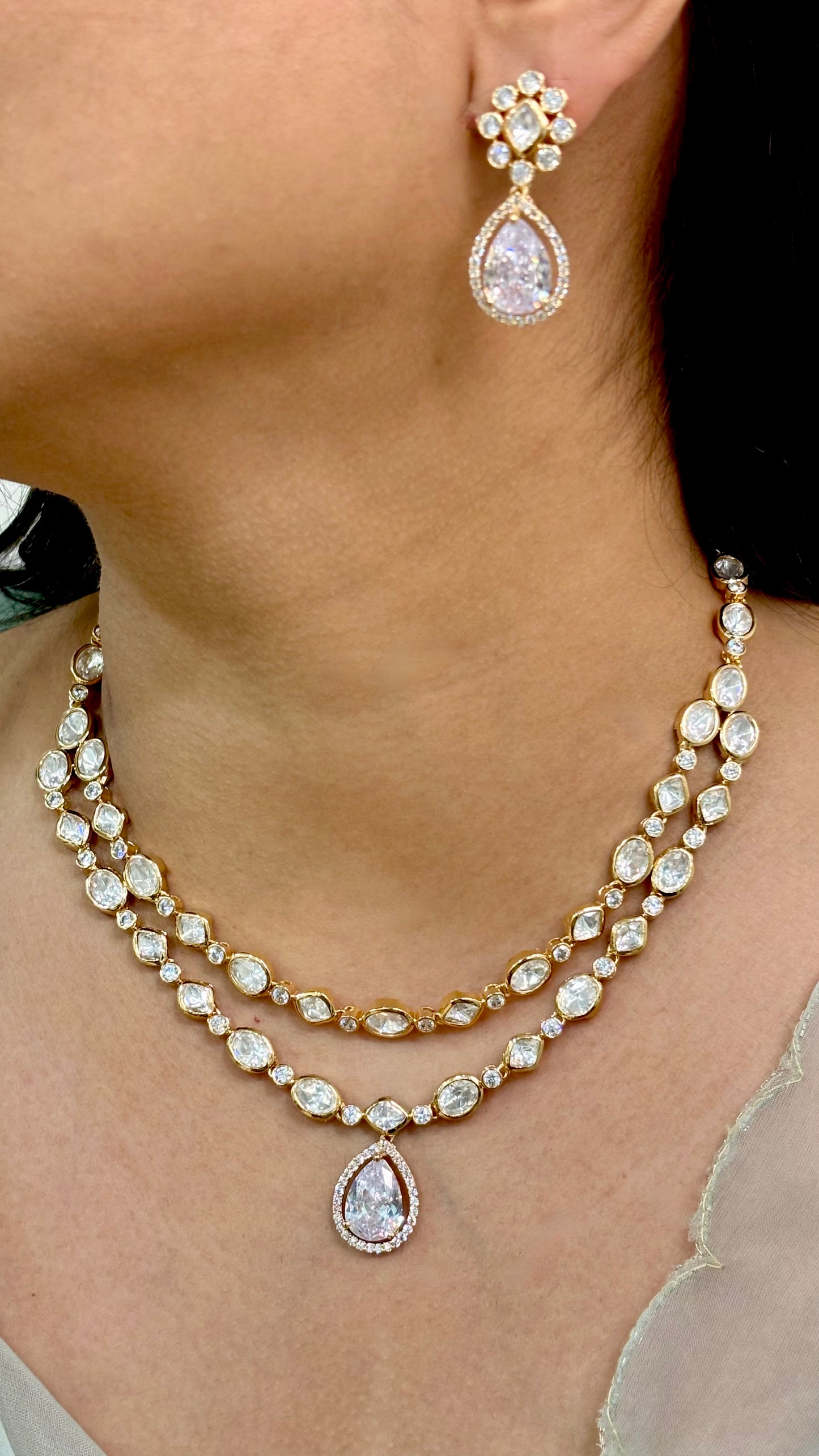 Elegant Layered Polki Necklace Set