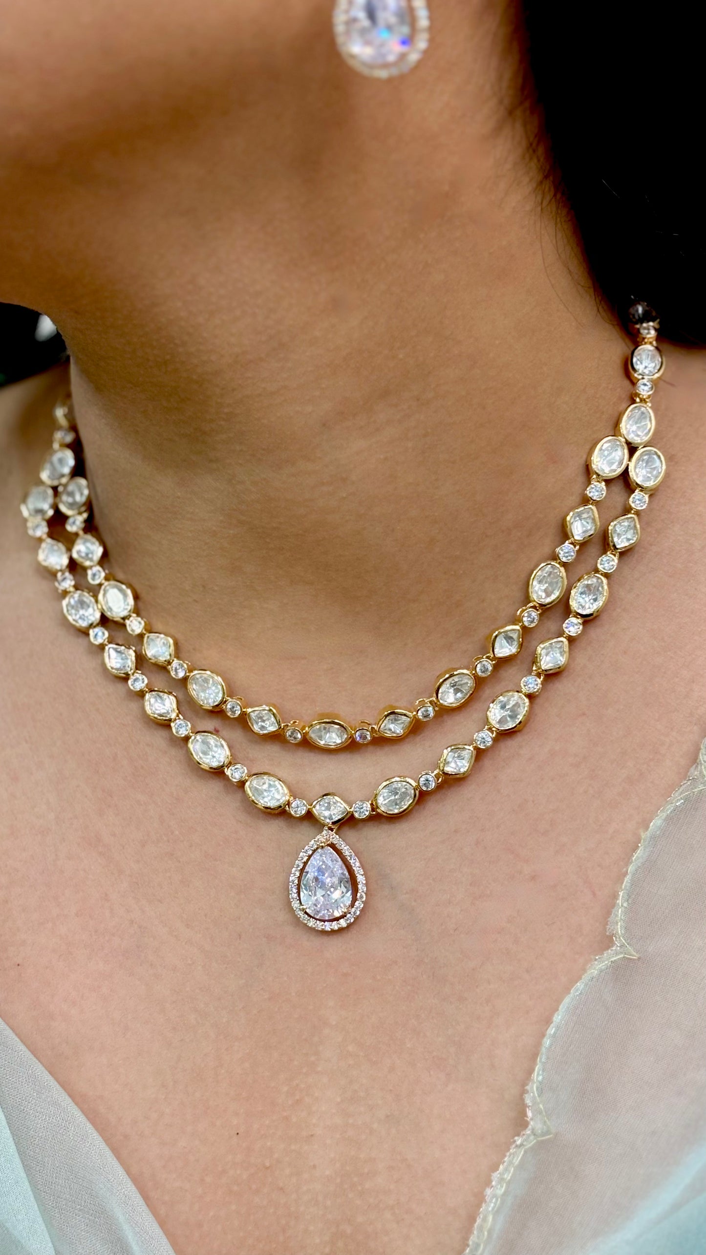 Elegant Layered Polki Necklace Set
