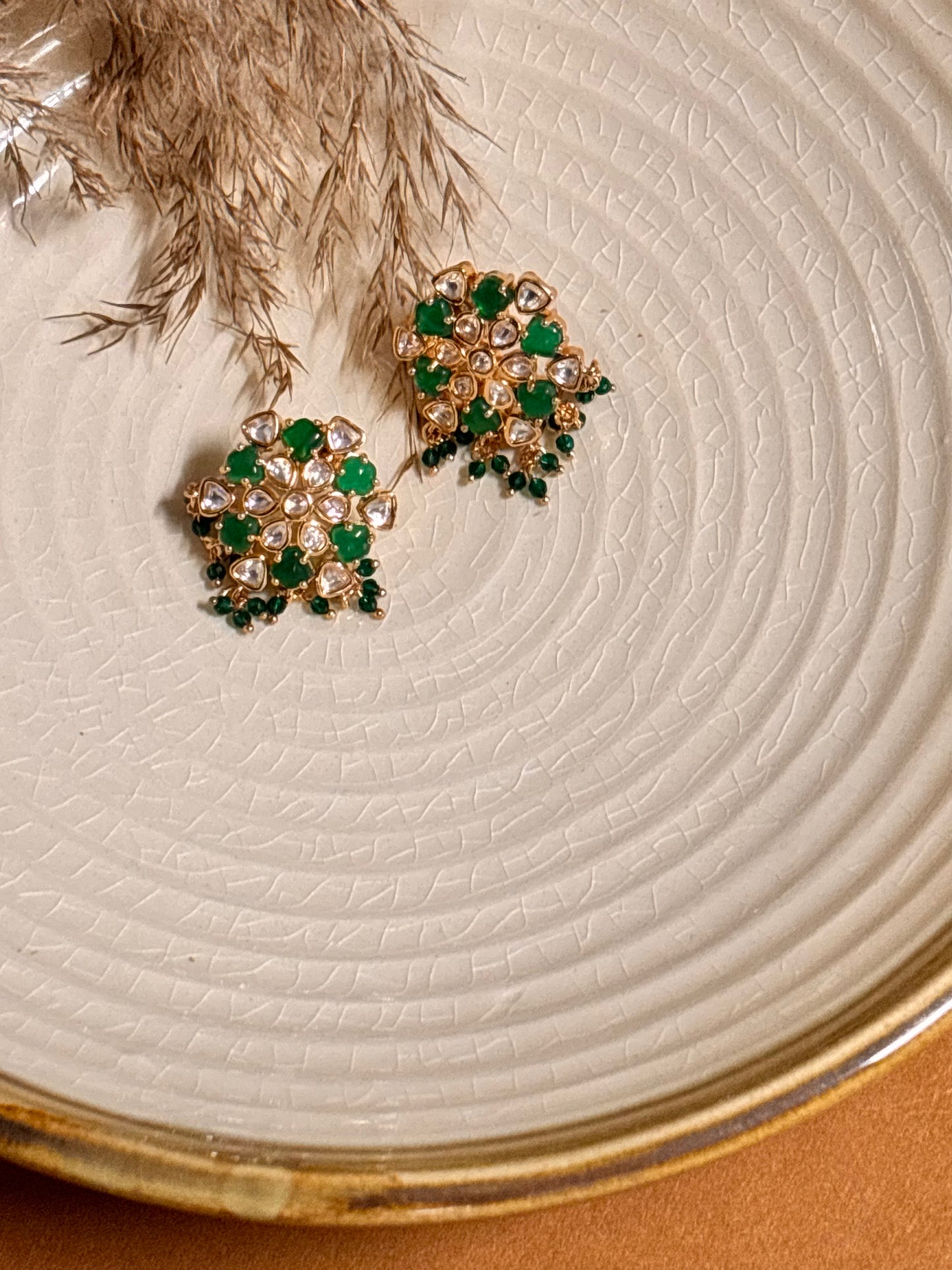 Classic Green Kundan Studs