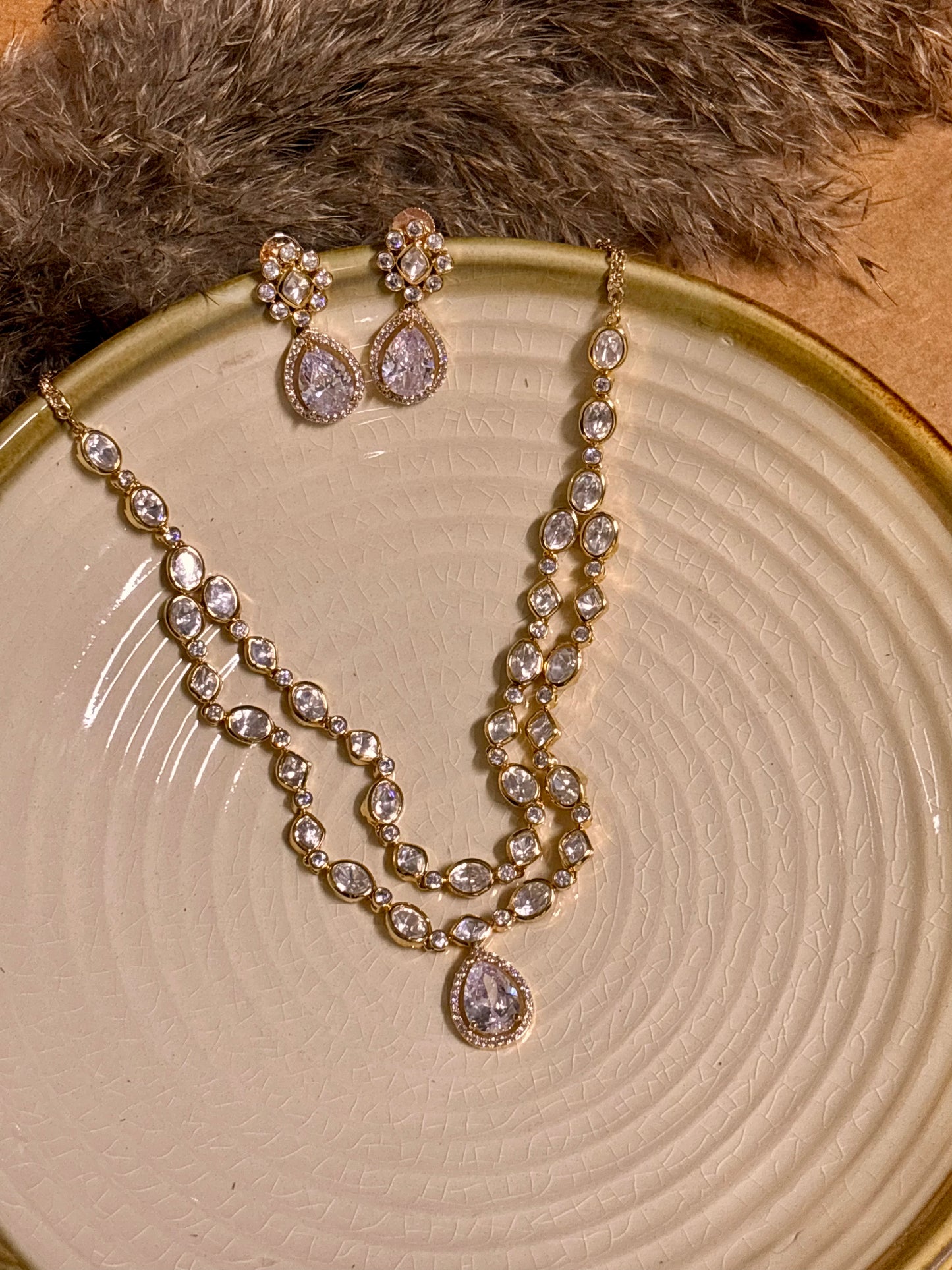 Elegant Layered Polki Necklace Set