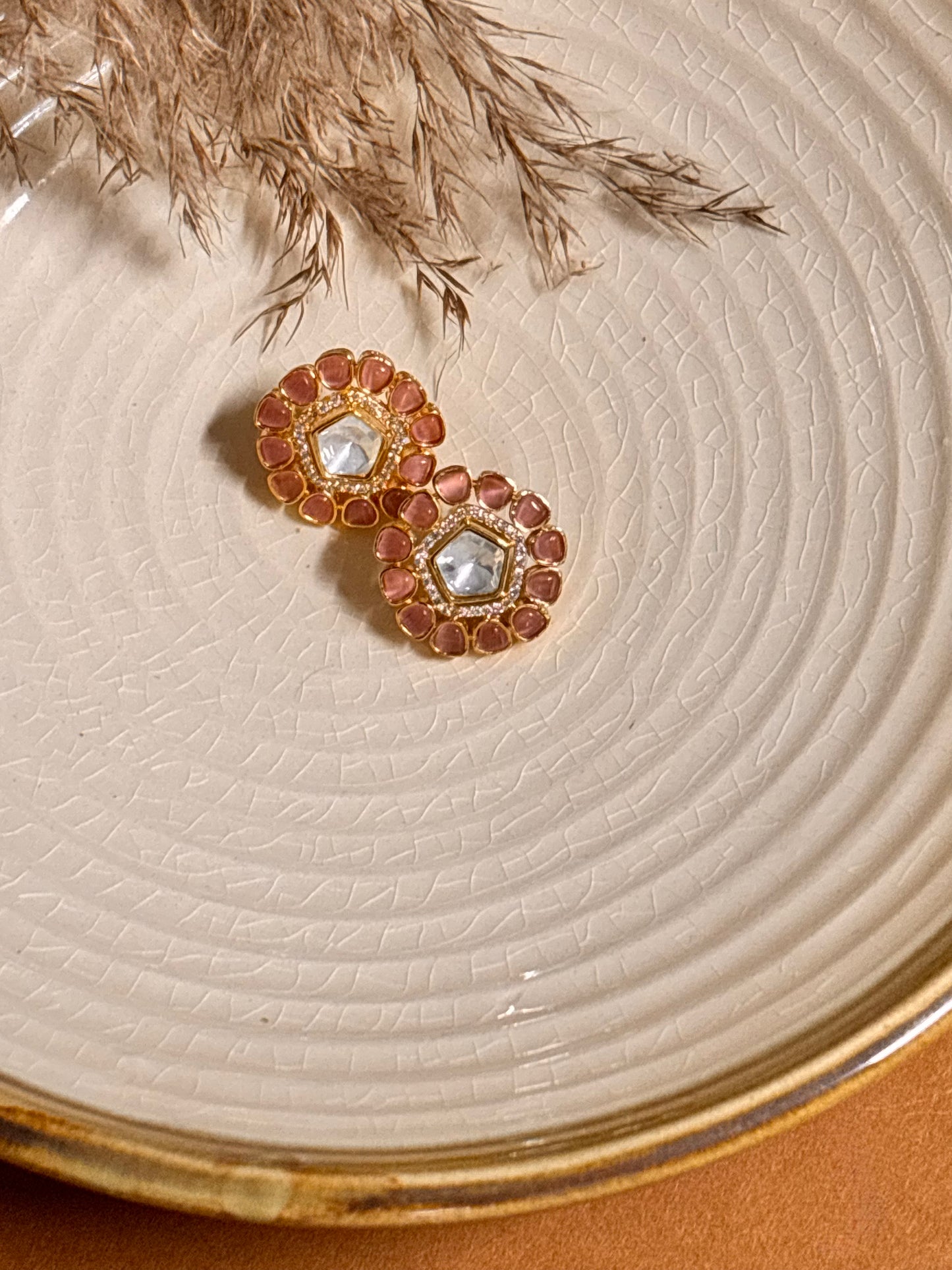 Graceful Pink Kundan & Polki Studs