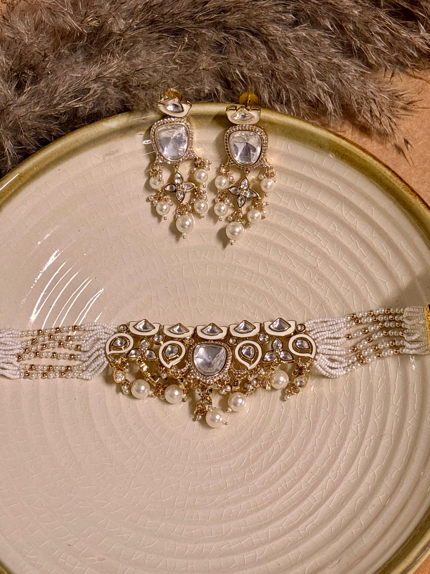 Luminous White Polki & Kundan Choker Set