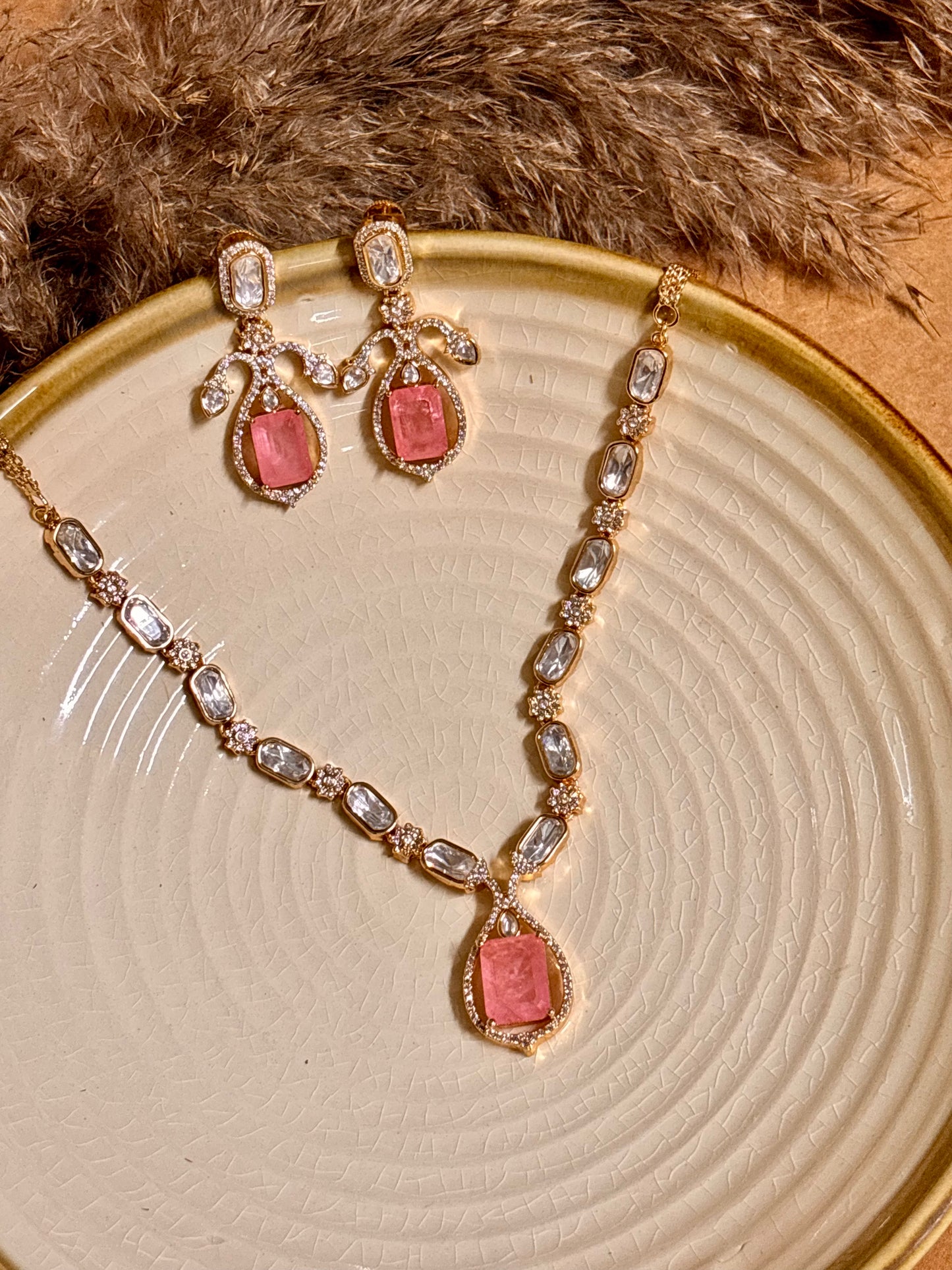 Blush Elegance Kundan & Polki Necklace Set