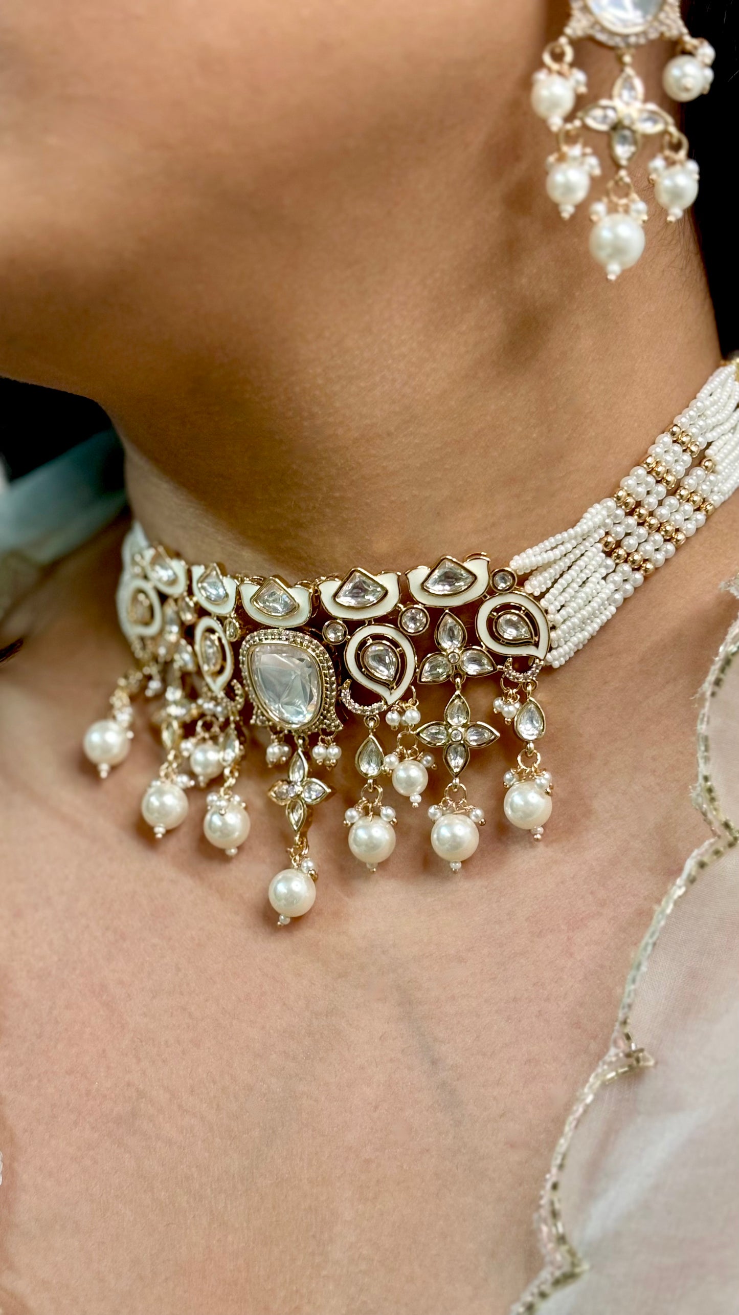 Luminous White Polki & Kundan Choker Set