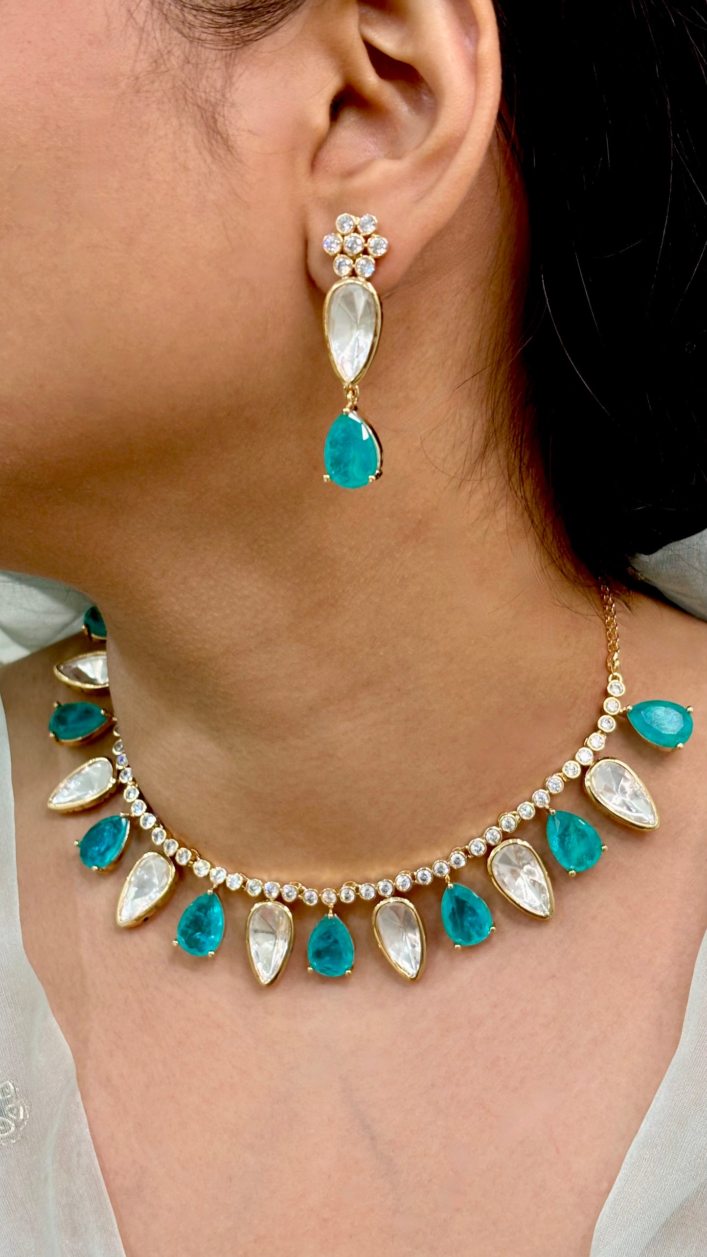 Celestial Blue Polki Necklace Set