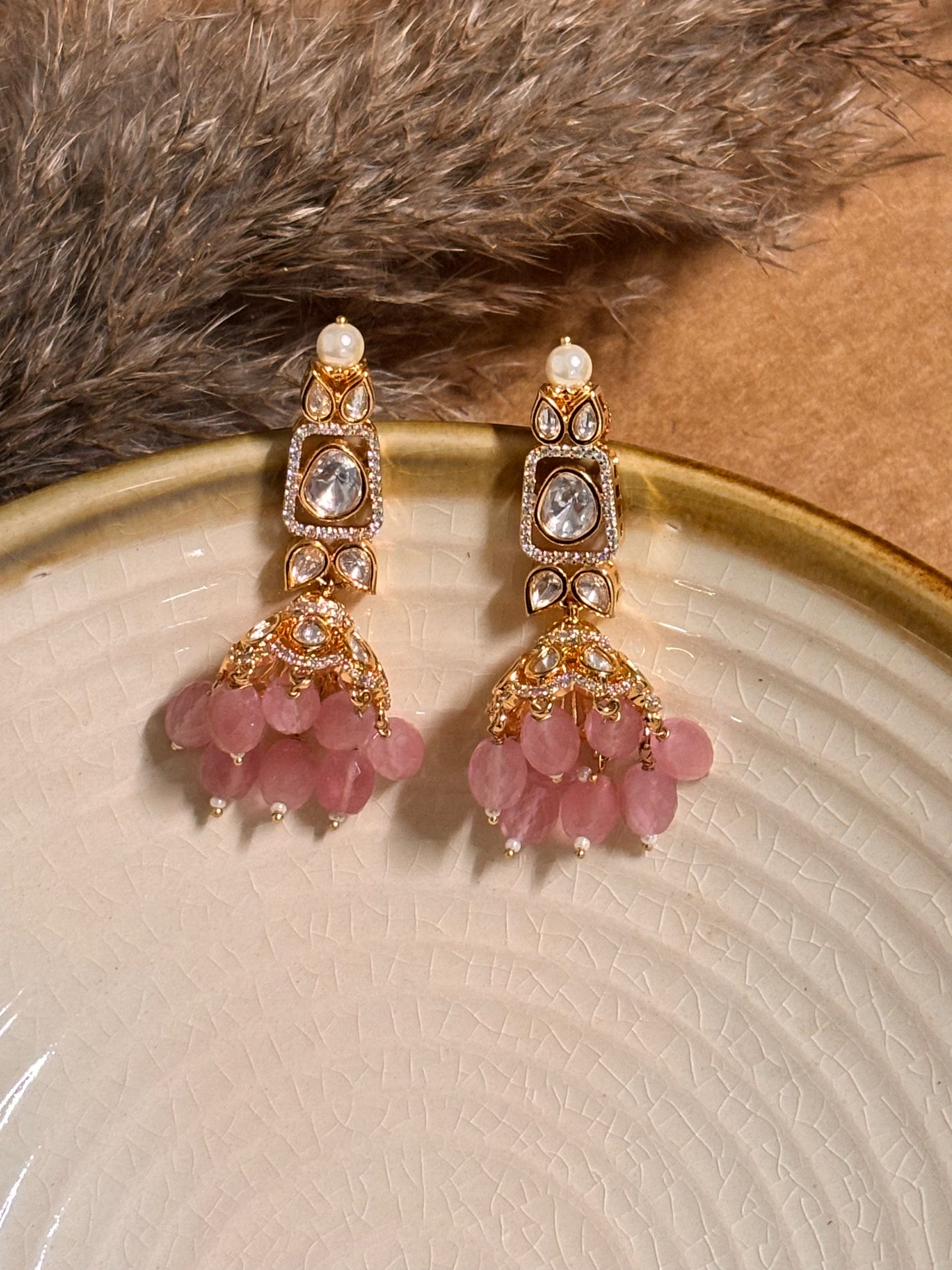 Modern Plain Polki & Kundan Jhumkas