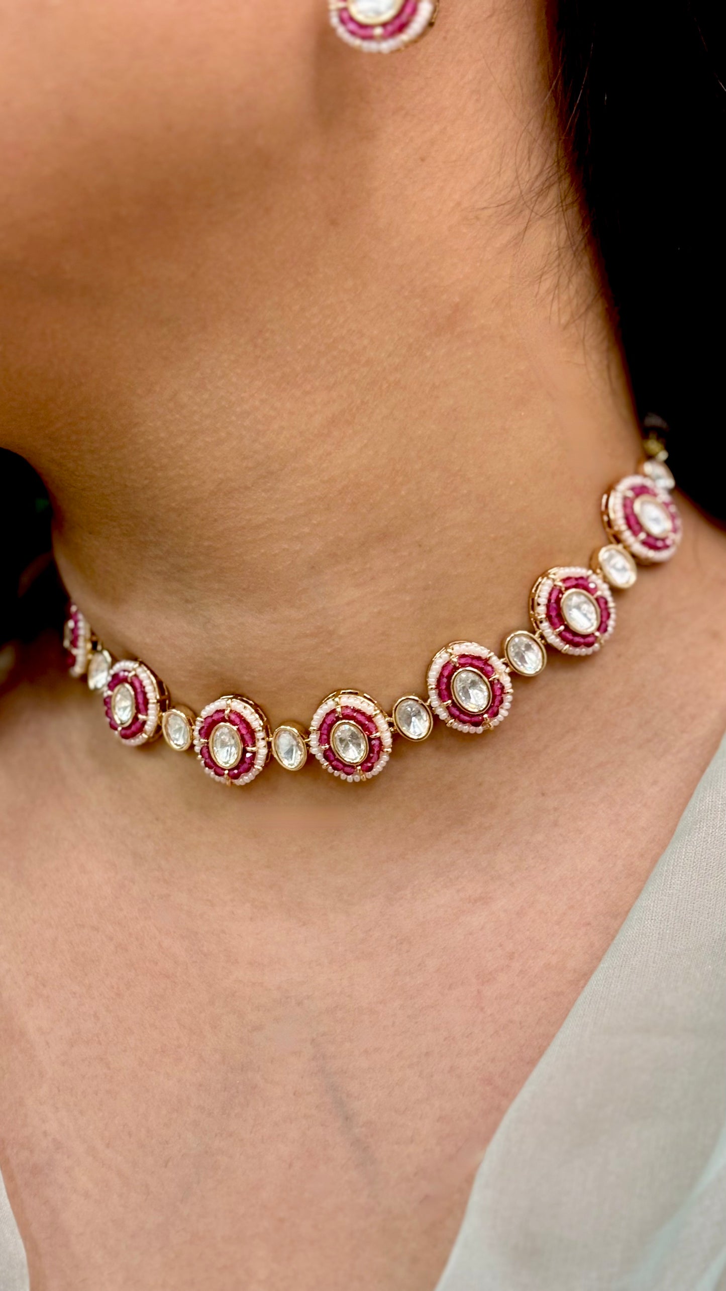 Minimal Pink Polki Choker Set