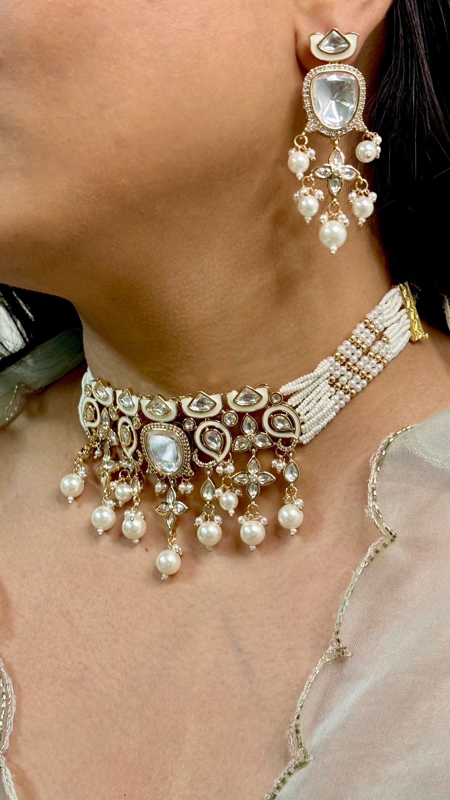 Luminous White Polki & Kundan Choker Set