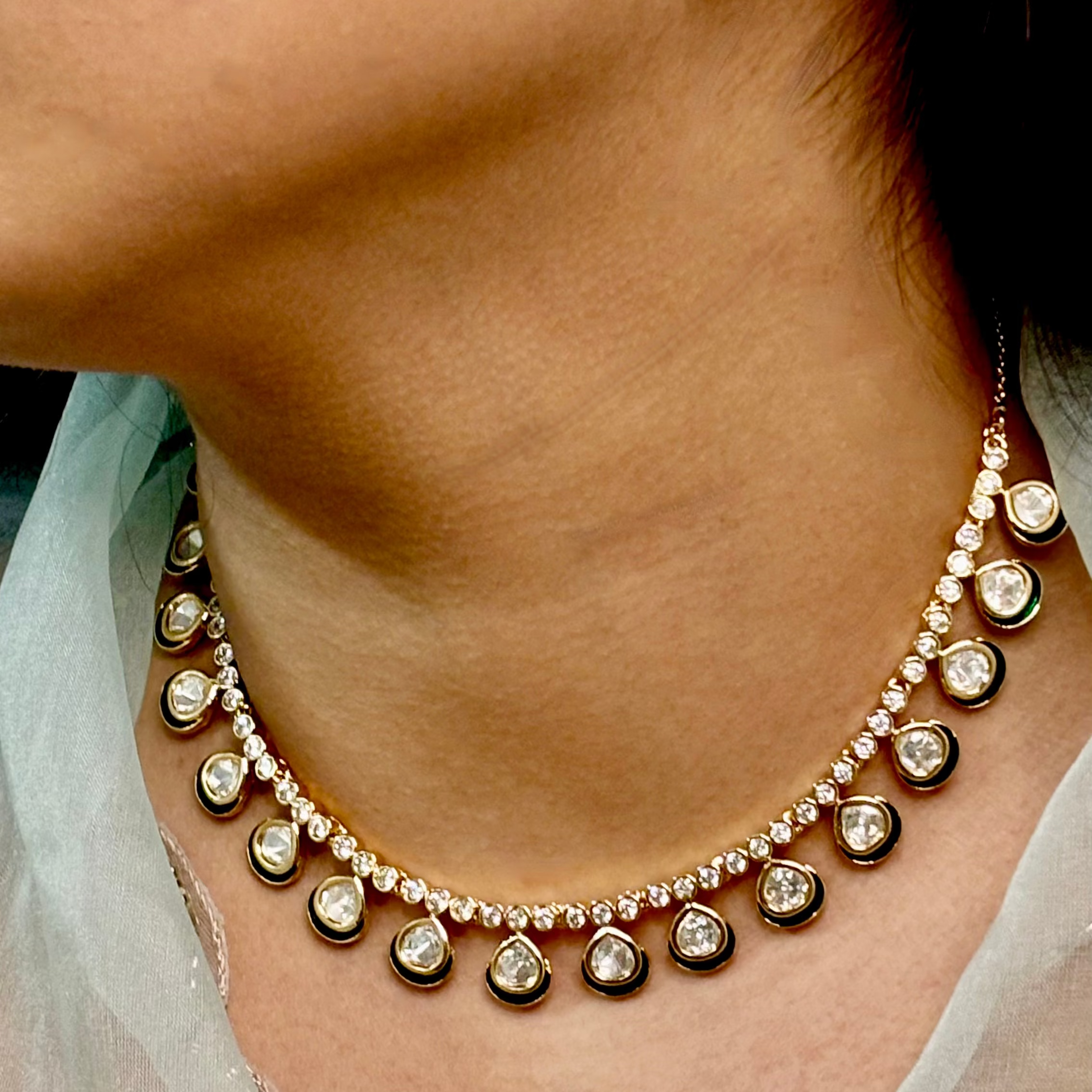 Minimalist Emerald Kundan & Polki Choker Set