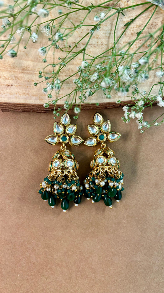 Radiant Emerald Kundan Jhumkas