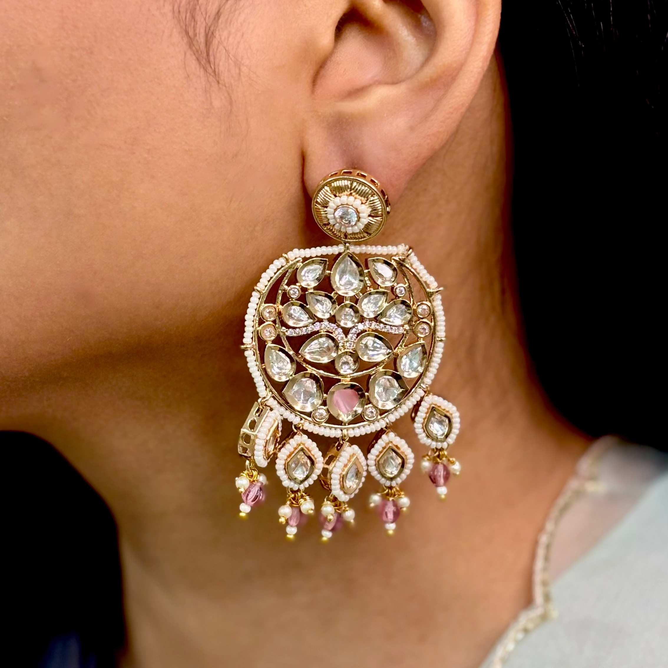 Serene Soft Pink Kundan Danglers