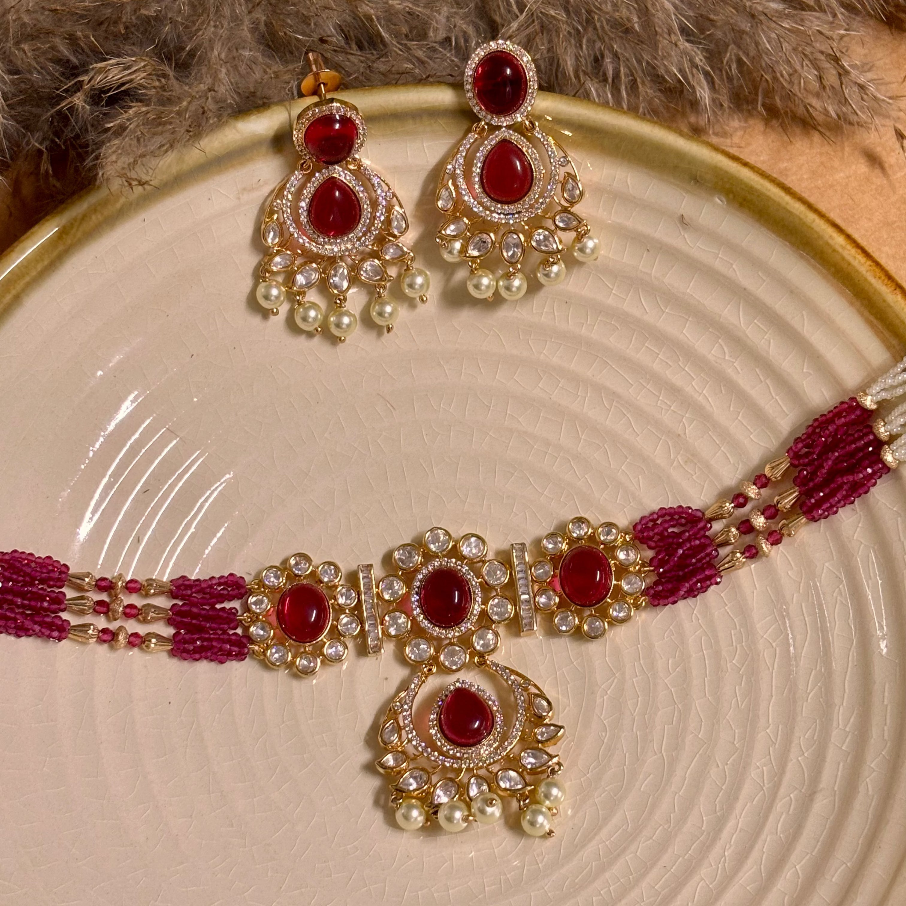 Regal Ruby Polki & Kundan Choker Set