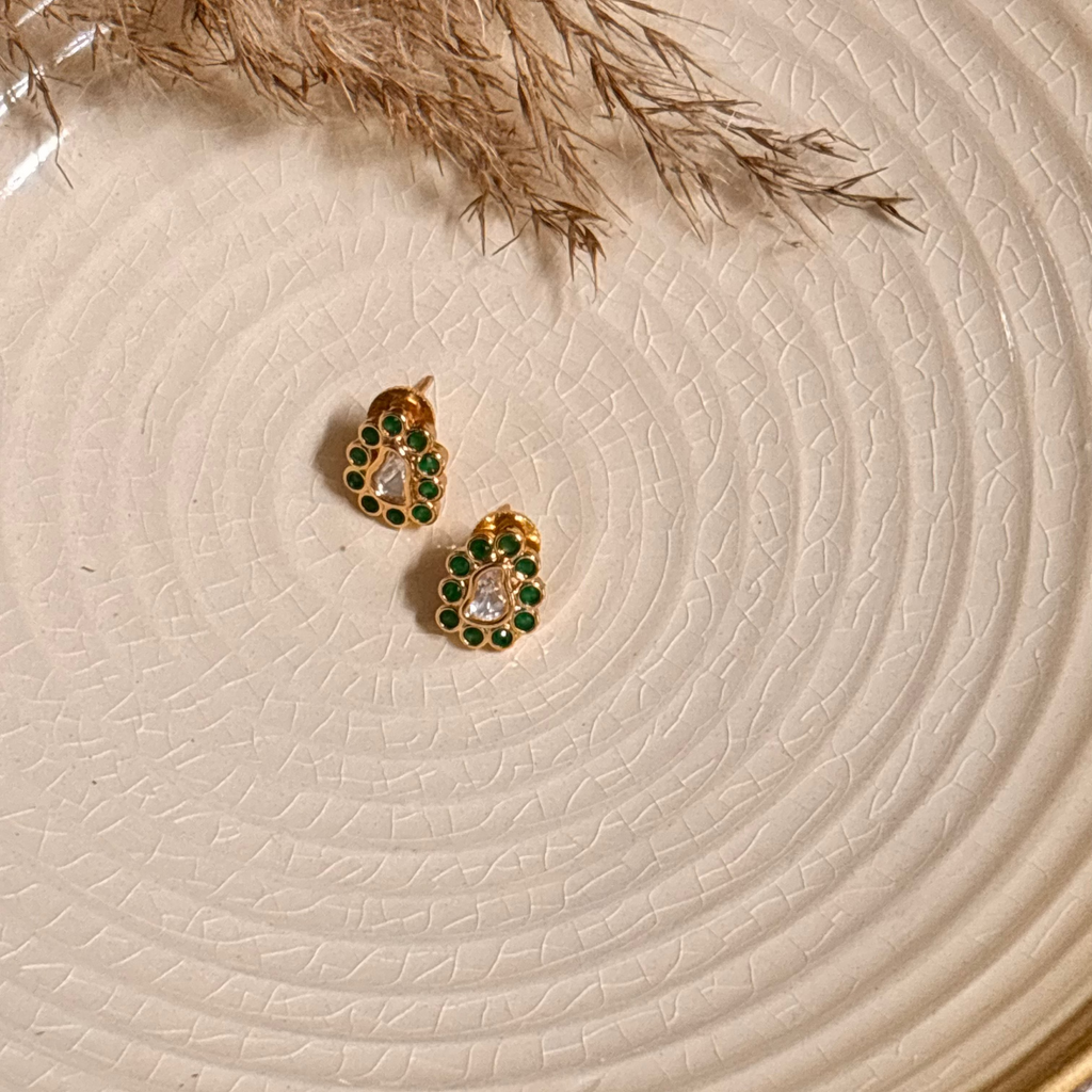 Modern Green Kundan Studs