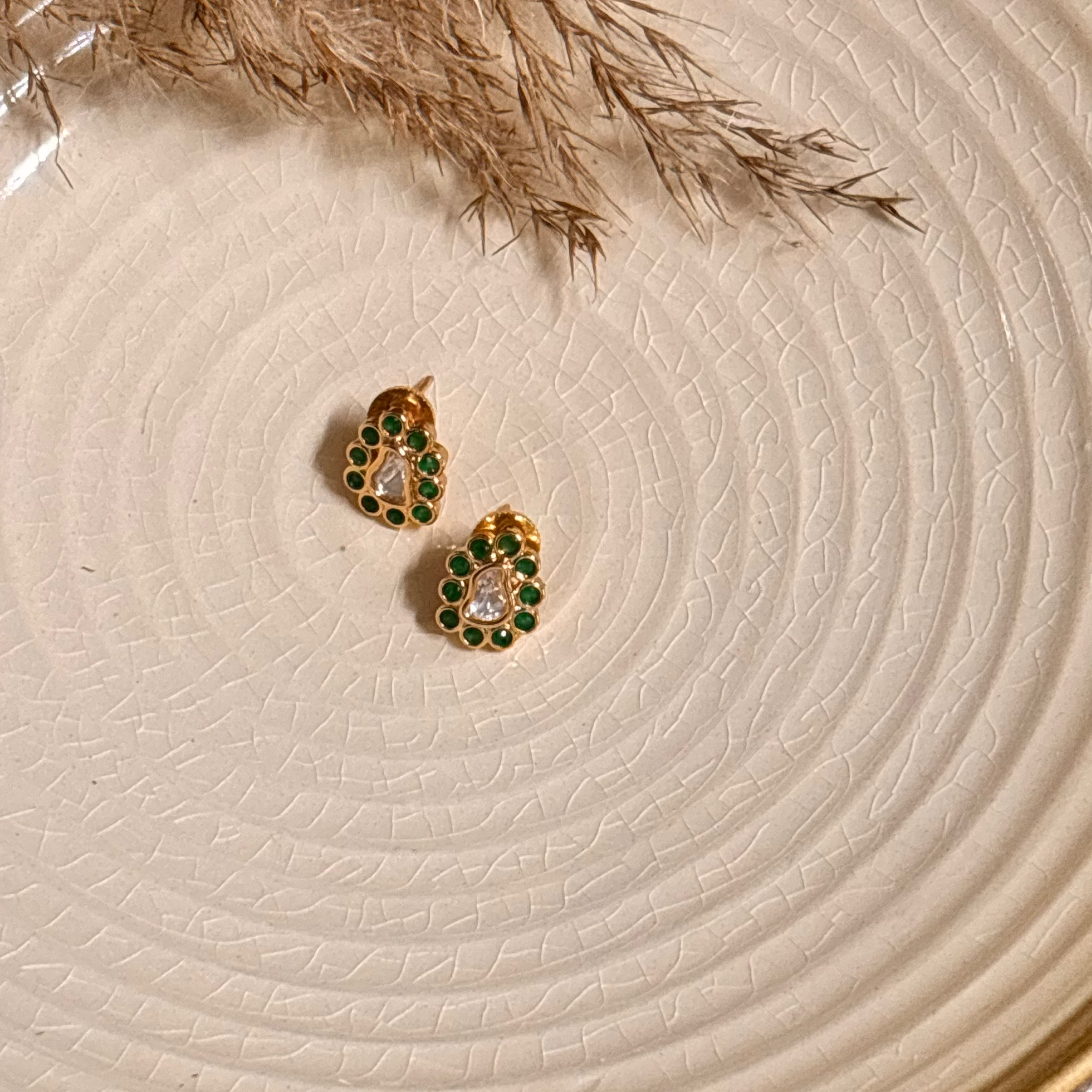 Modern Green Kundan Studs