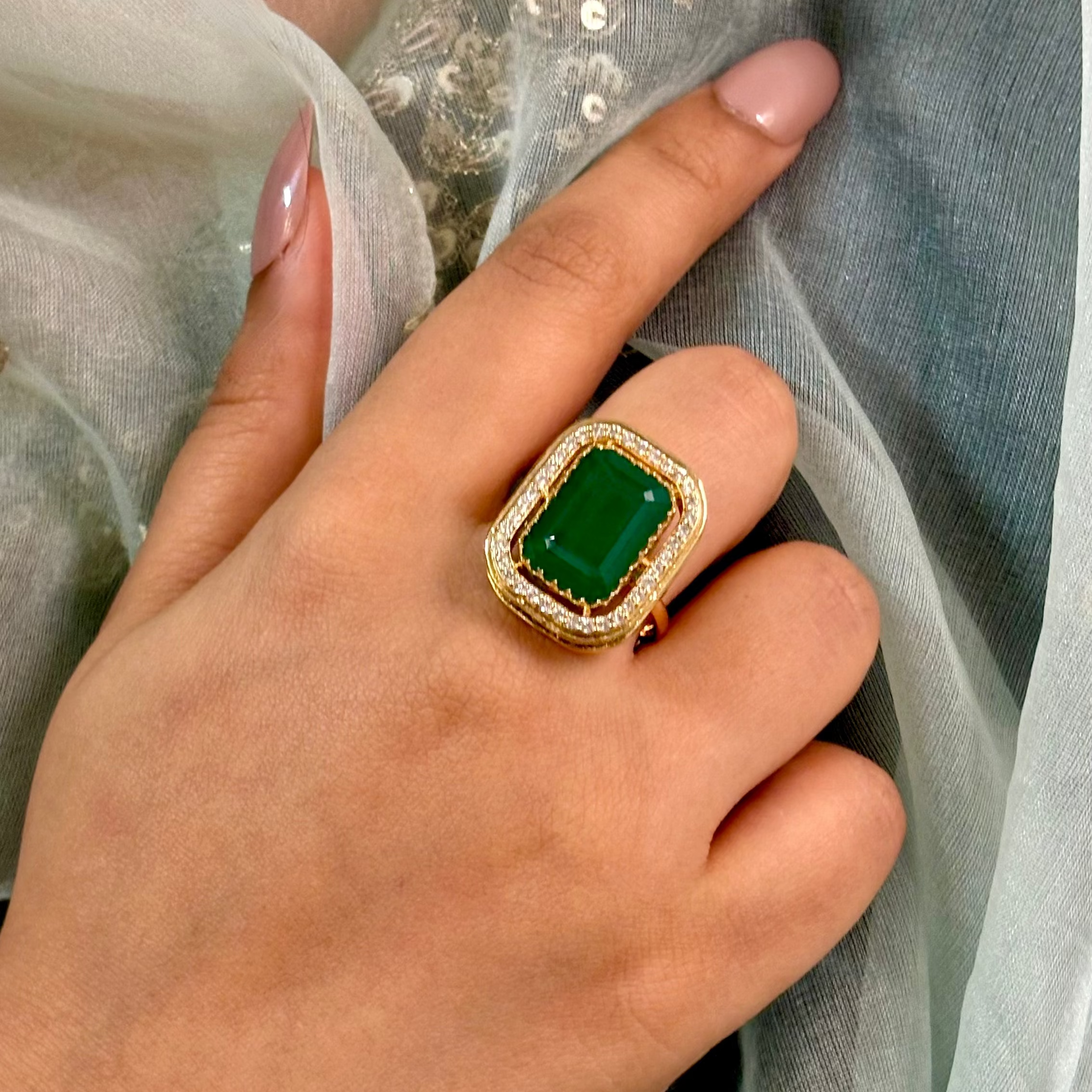 Royal Green Kundan Ring