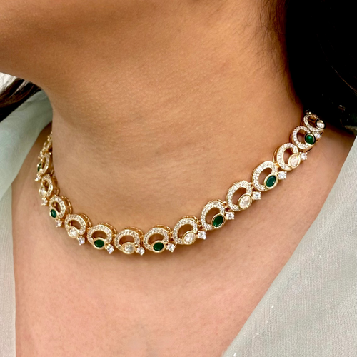 Delicate Emerald Charm Kundan Choker Set