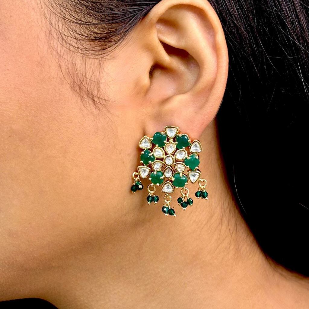 Classic Green Kundan Studs