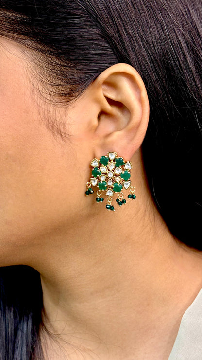 Classic Green Kundan Studs