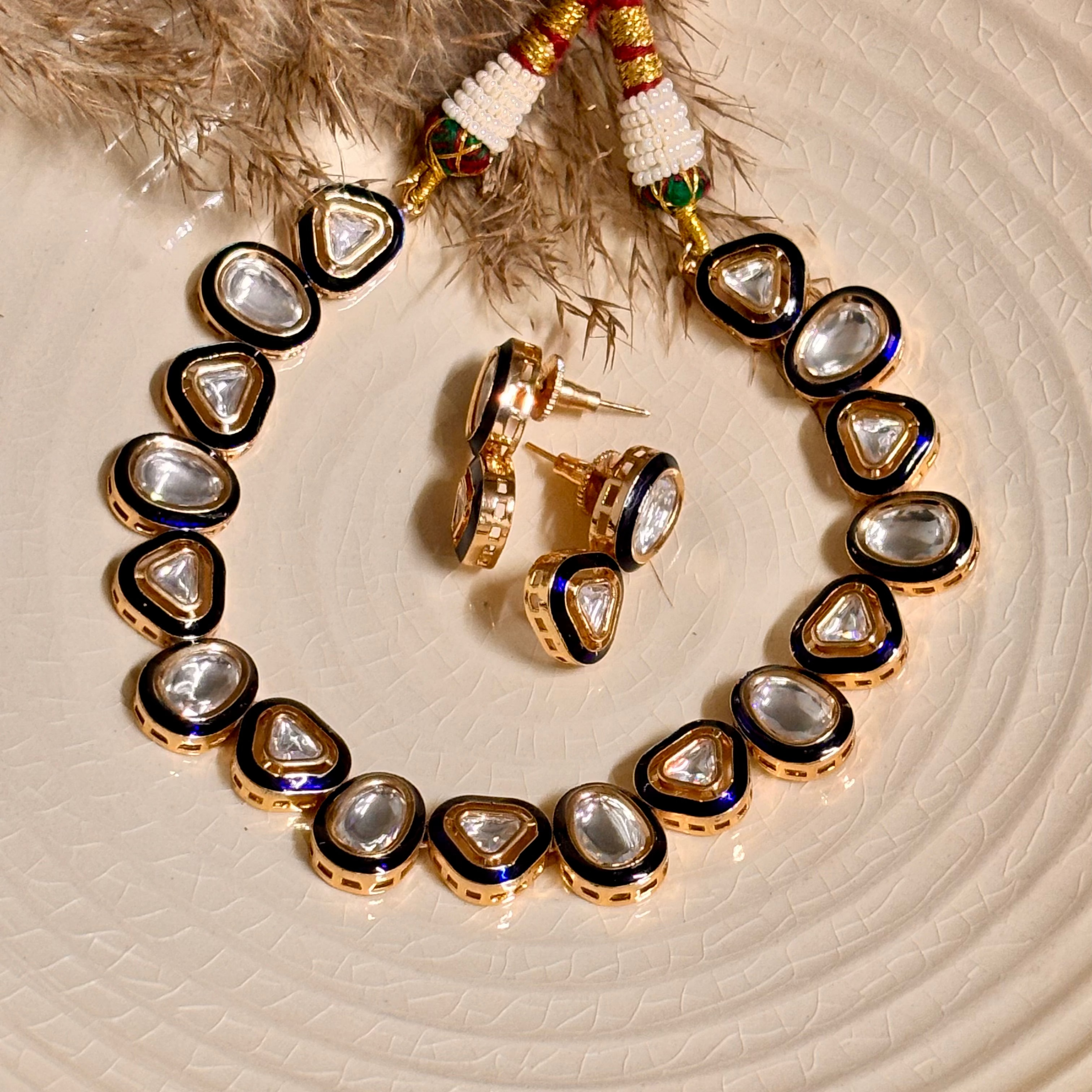 Minimalist Blue Polki Choker Set