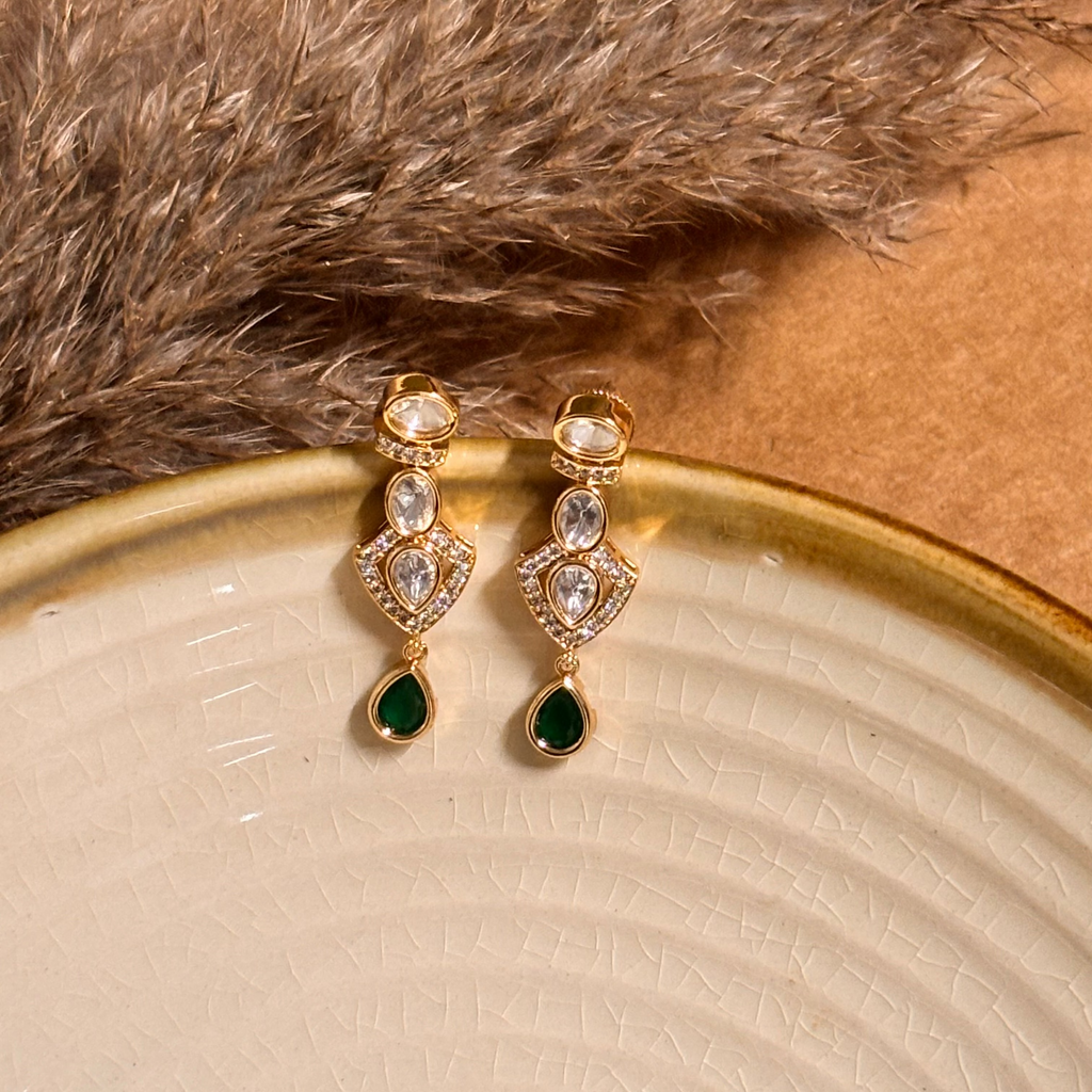 Exquisite Polki Danglers with Green Stones