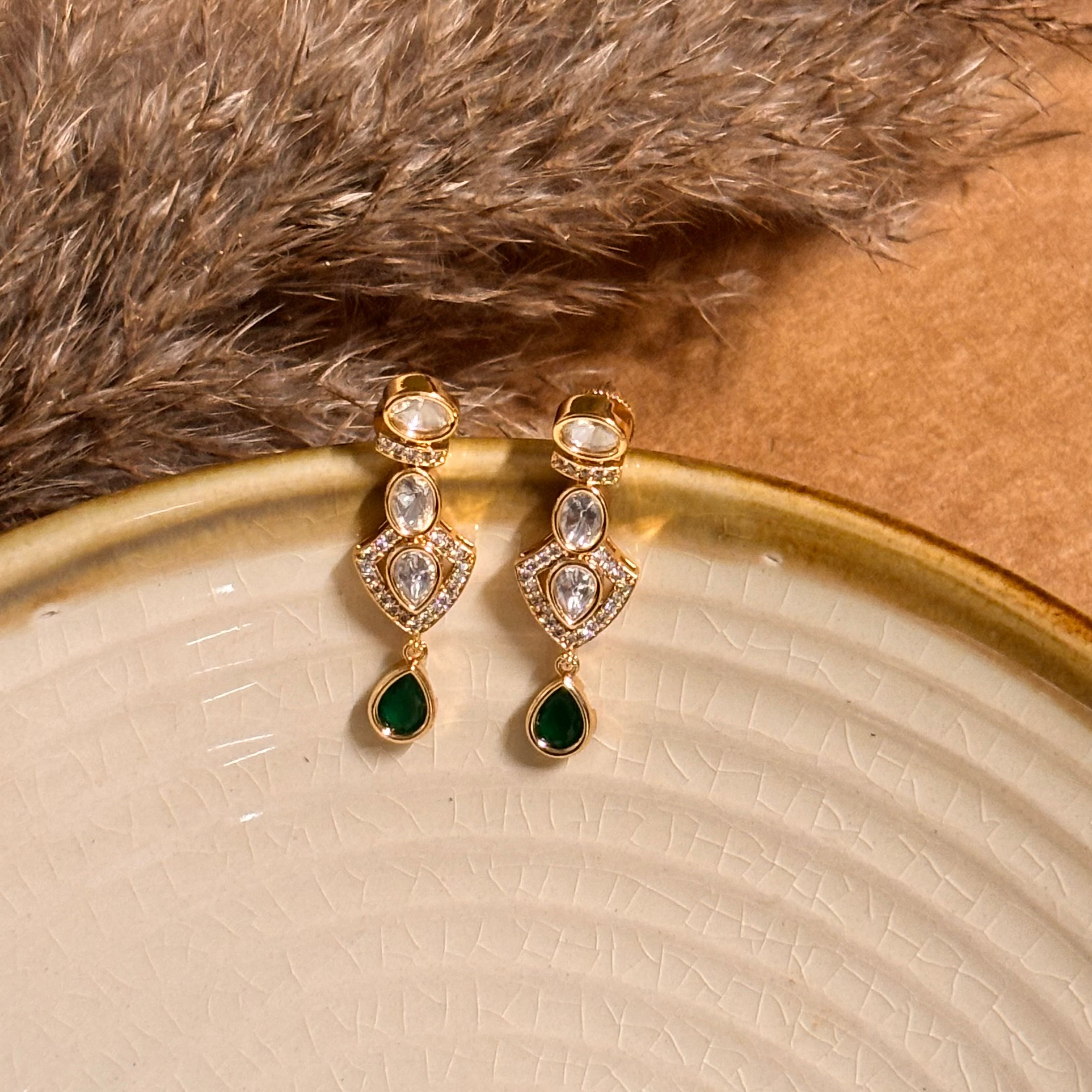 Exquisite Polki Danglers with Green Stones