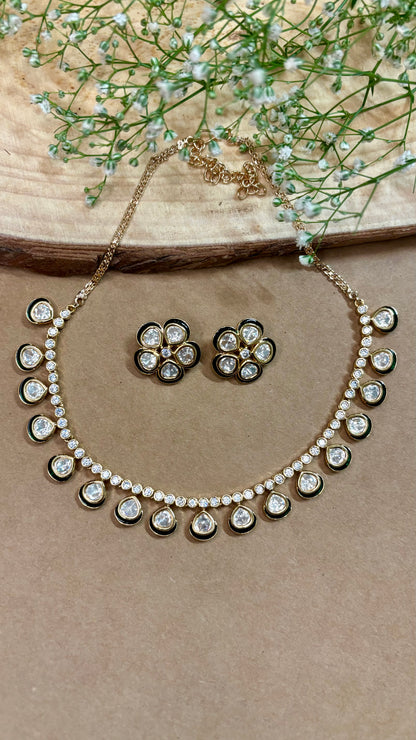 Minimalist Emerald Kundan & Polki Choker Set