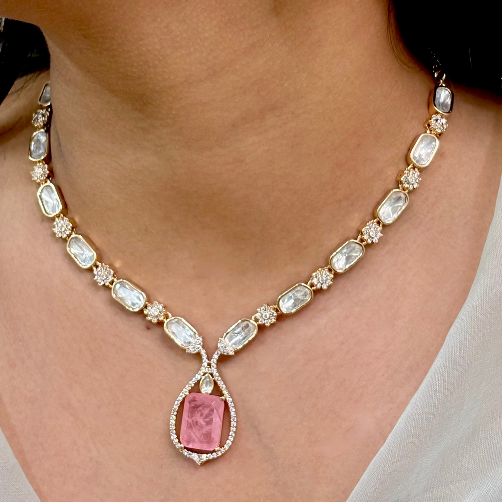 Blush Elegance Kundan & Polki Necklace Set