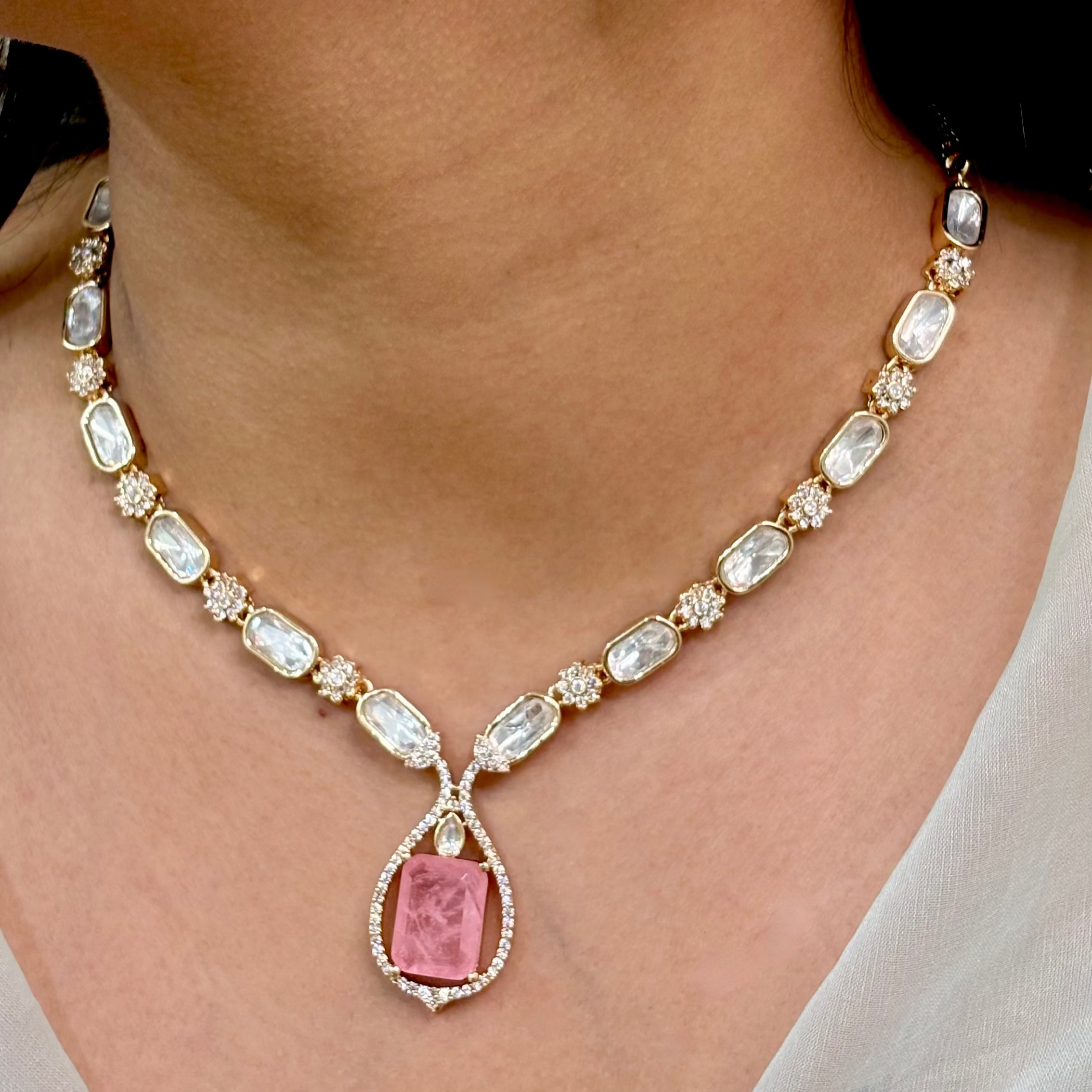 Blush Elegance Kundan & Polki Necklace Set