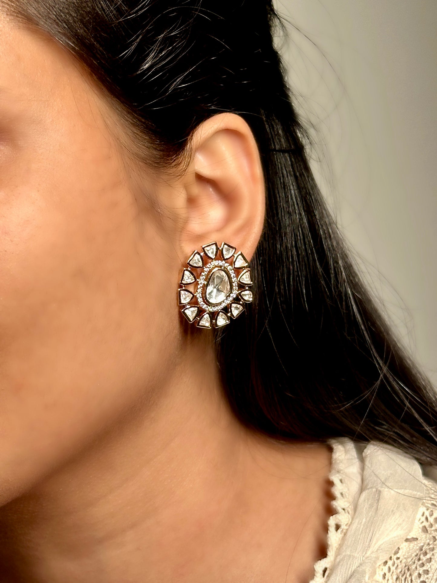 Ruhaniya plain polki kundan studs