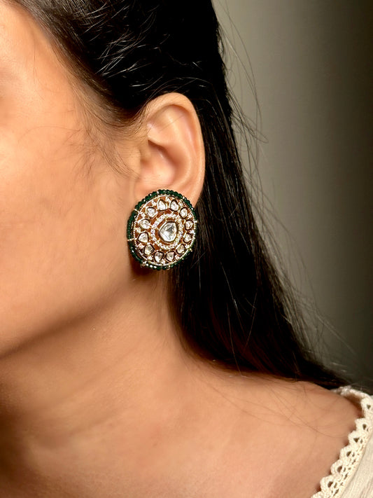Roshni Polki Kundan Emerald Studs