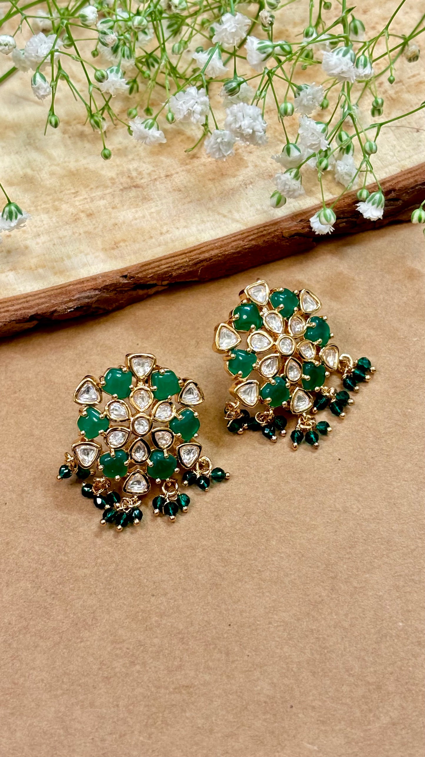 Classic Green Kundan Studs